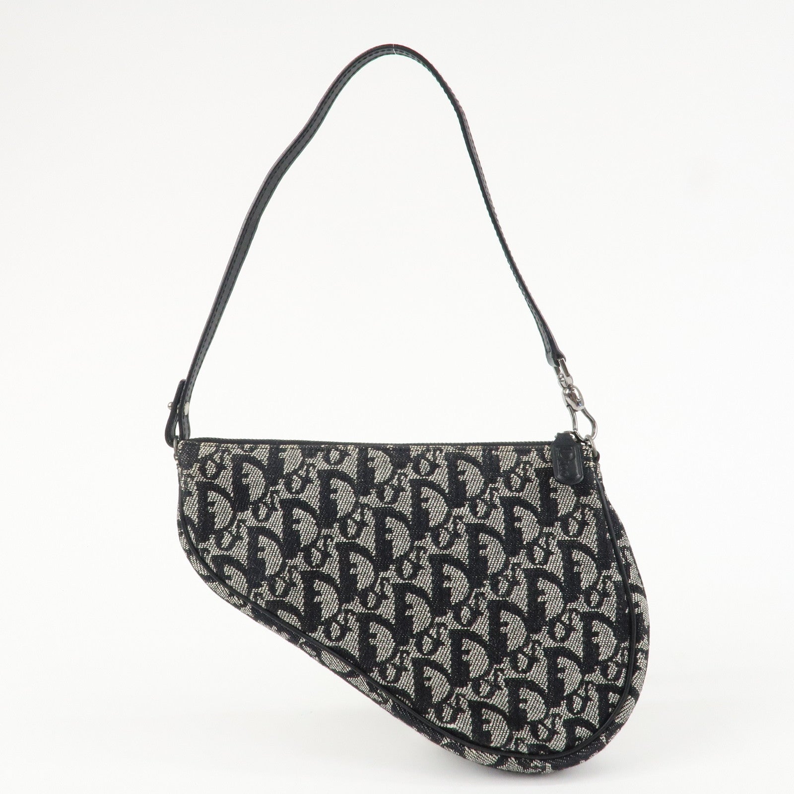 Christian Dior Trotter Canvas Leather Saddle Pouch Shoulder Bag Black Used