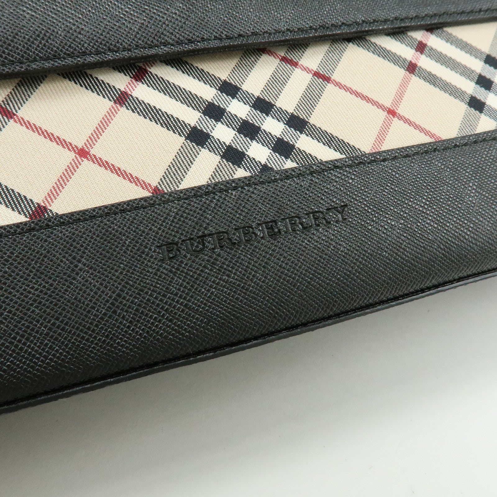 BURBERRY Nova Plaid Canvas Leather Shoulder Hand Bag Beige Black