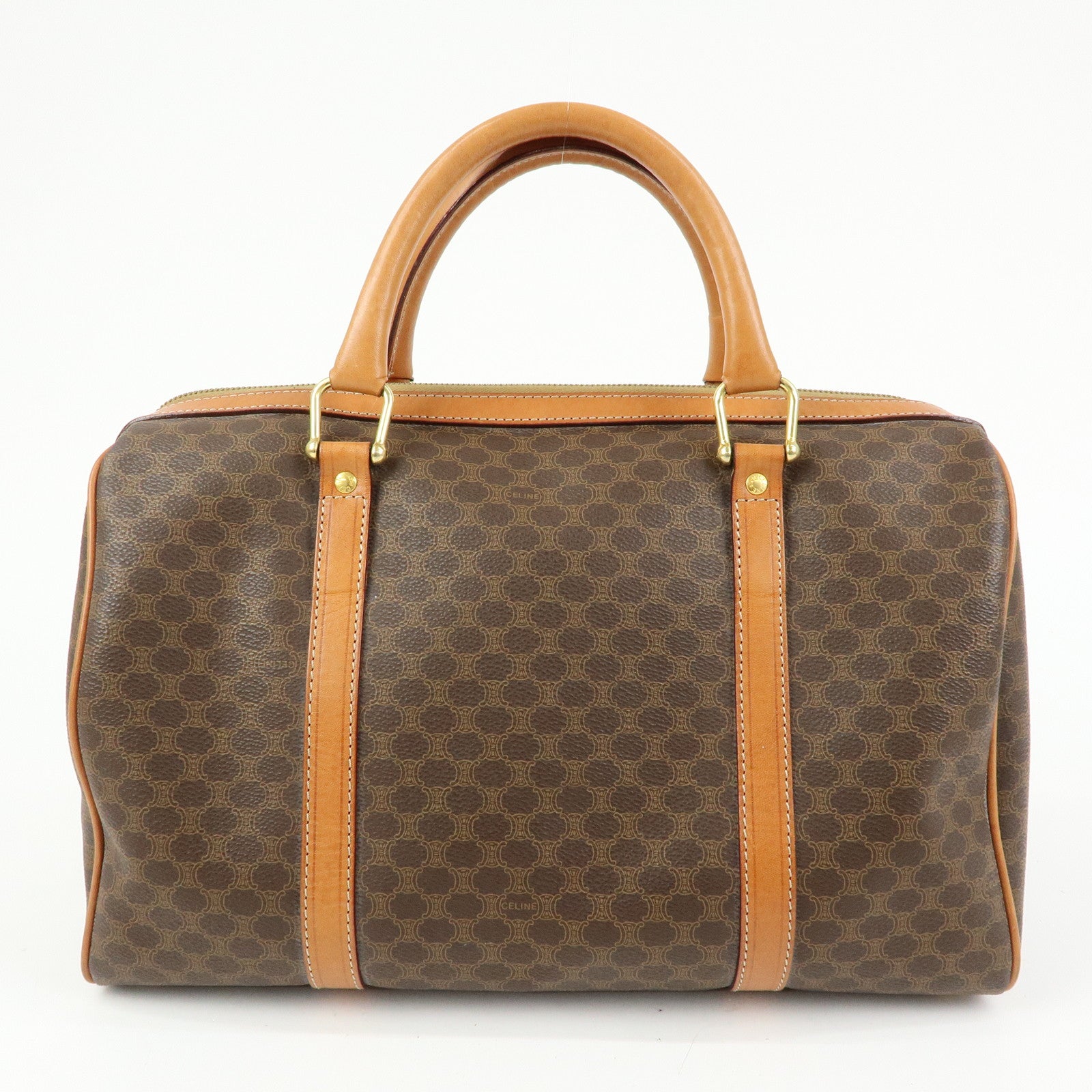 CELINE Macadam PVC Leather Boston Bag Hand Bag Brown