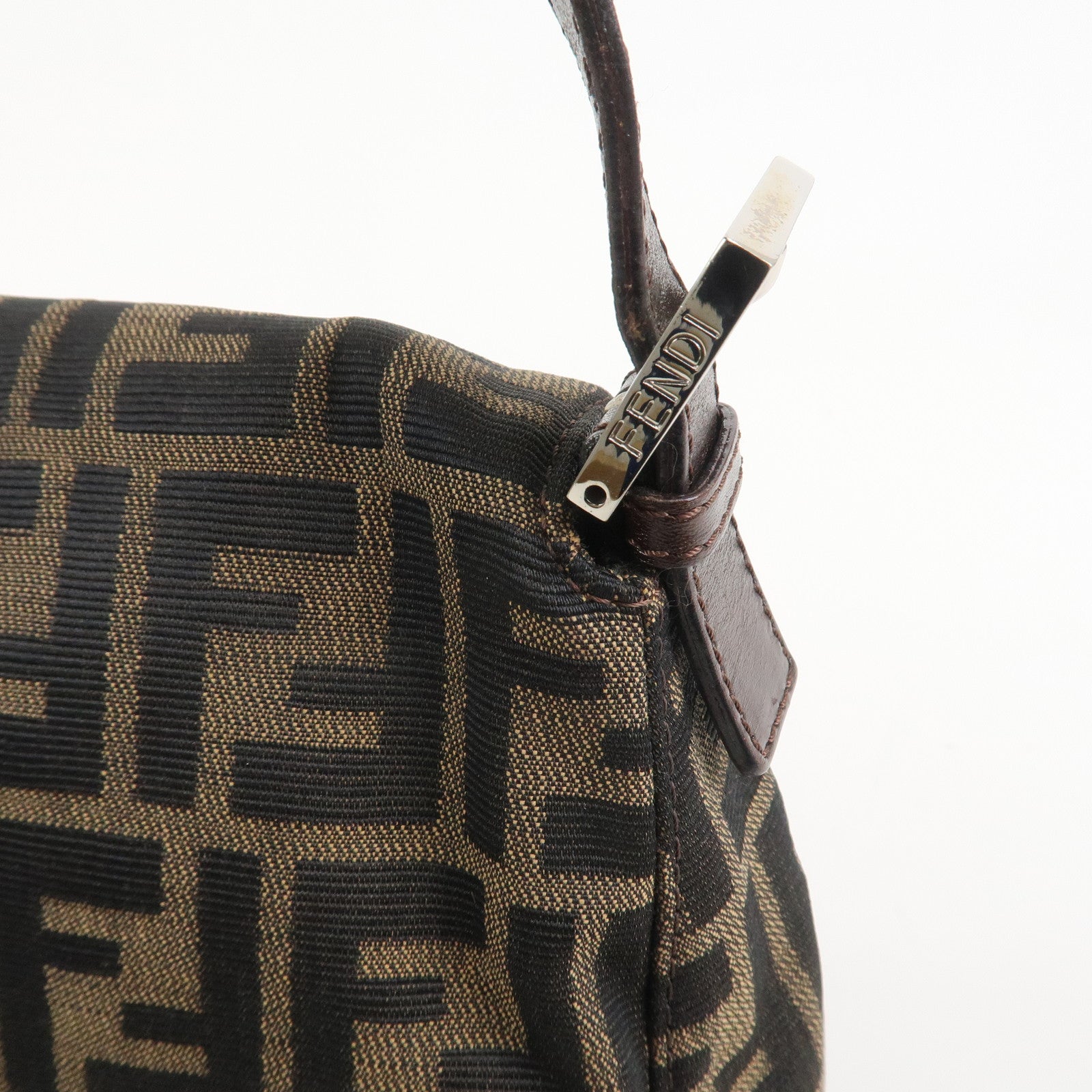 FENDI Mamma Baguette Zucca Canvas Leather Shoulder Bag Brown 26325