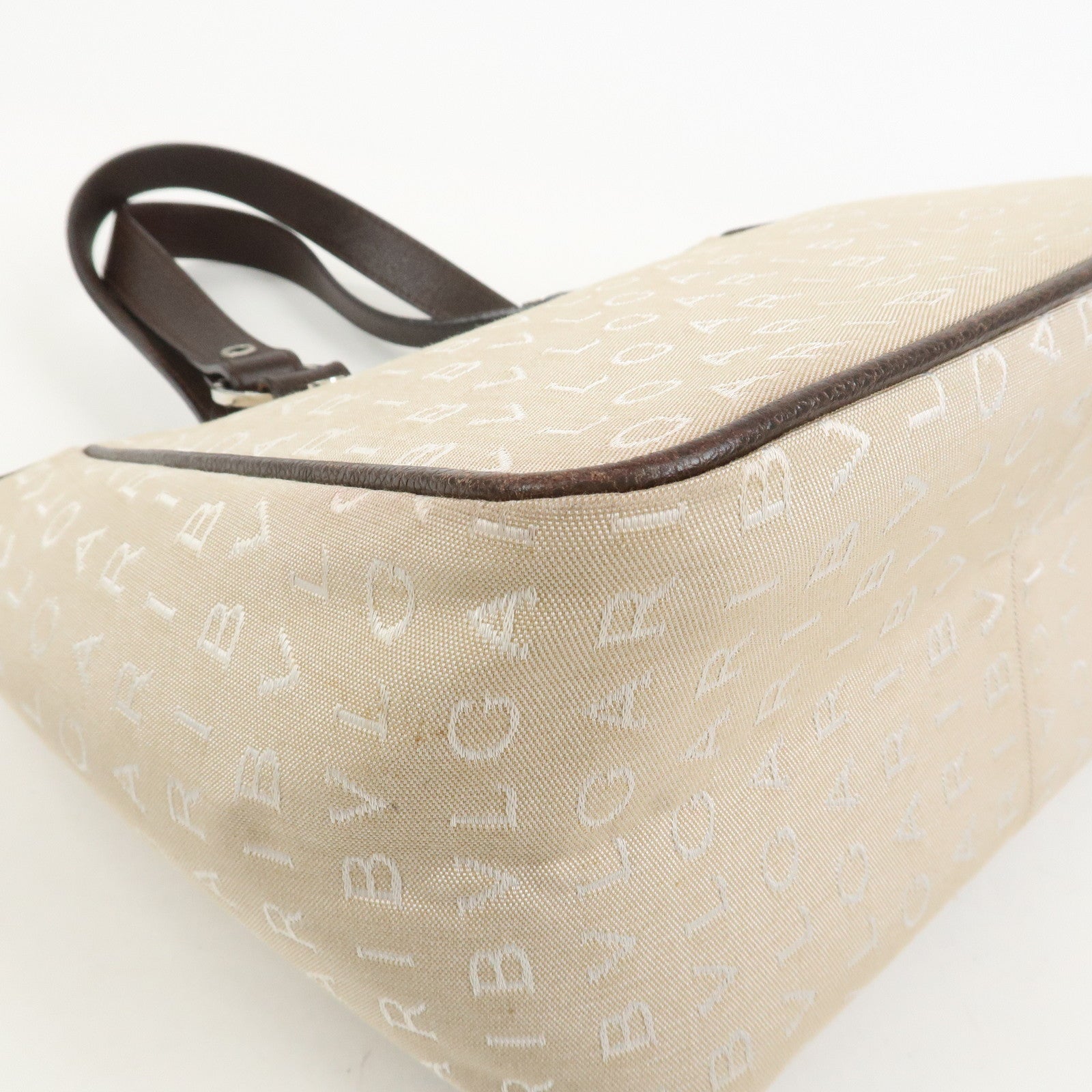 BVLGARI Logo Mania Canvas Leather Tote Bag Hand Bag Beige Brown