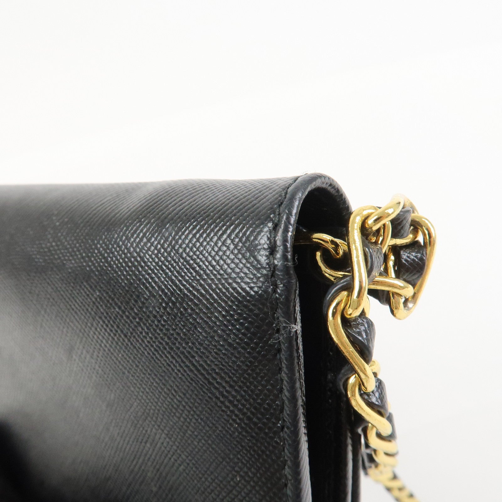 PRADA Saffiano Leather Chain Wallet WOC Black 1M1290