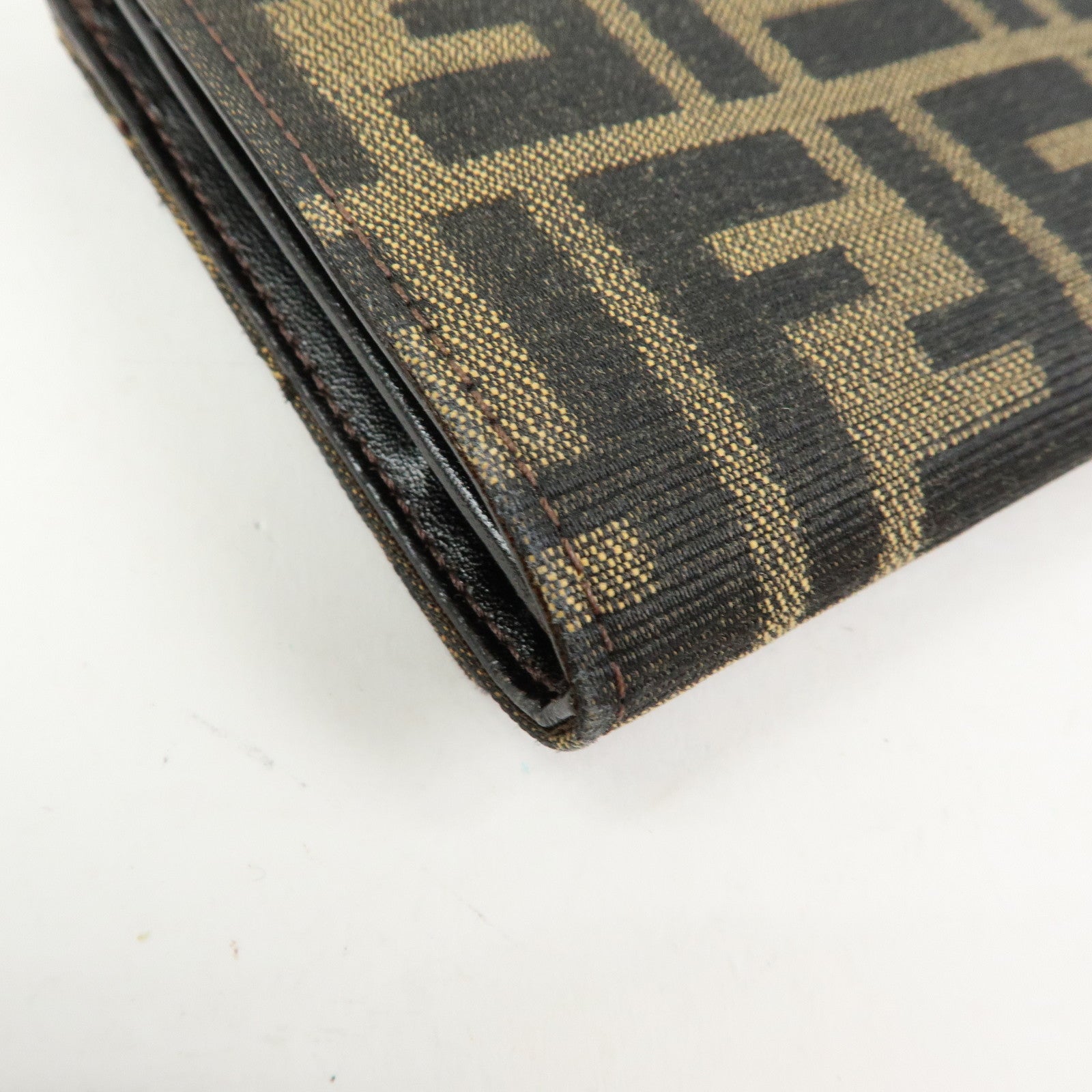 FENDI Zucca Canvas Leather Bi-Fold Long Wallet Black Brown 8M0000