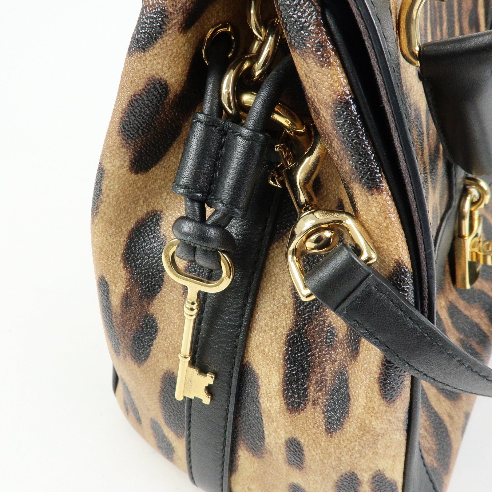 Dolce&Gabbana Leopard PVC Leather 2Way Bag Hand Bag Brown Black