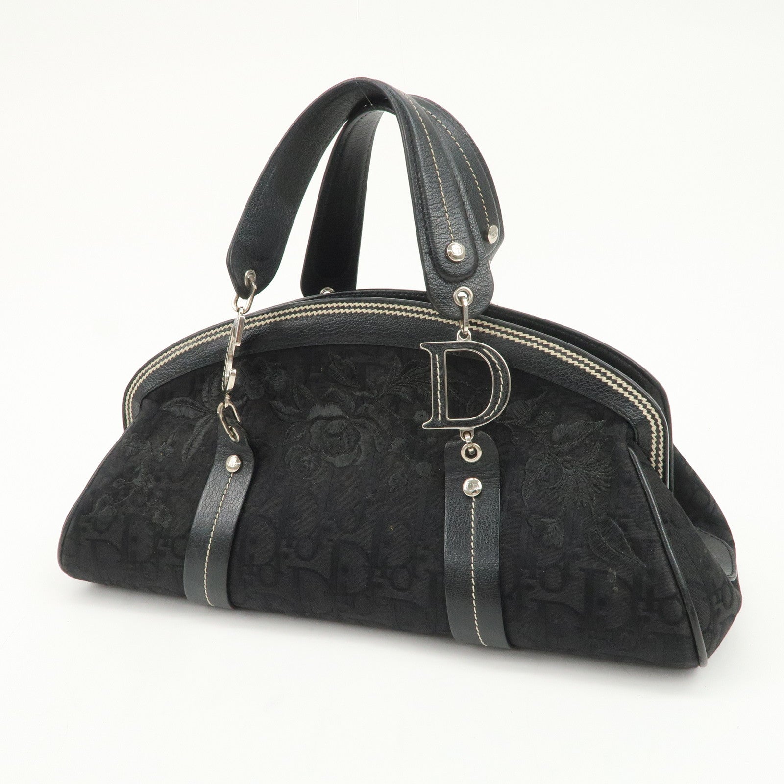 Christian Dior Trotter CD Logo Canvas Leather Hand Bag Black