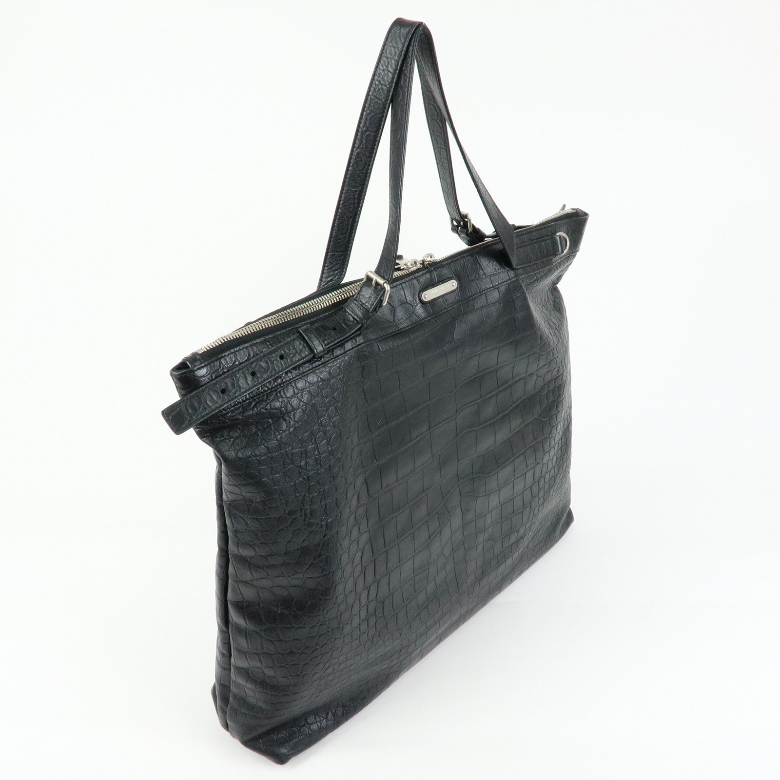 SAINT LAURENT PARIS Embossed Leather 2Way Shoulder Bag Black 504873