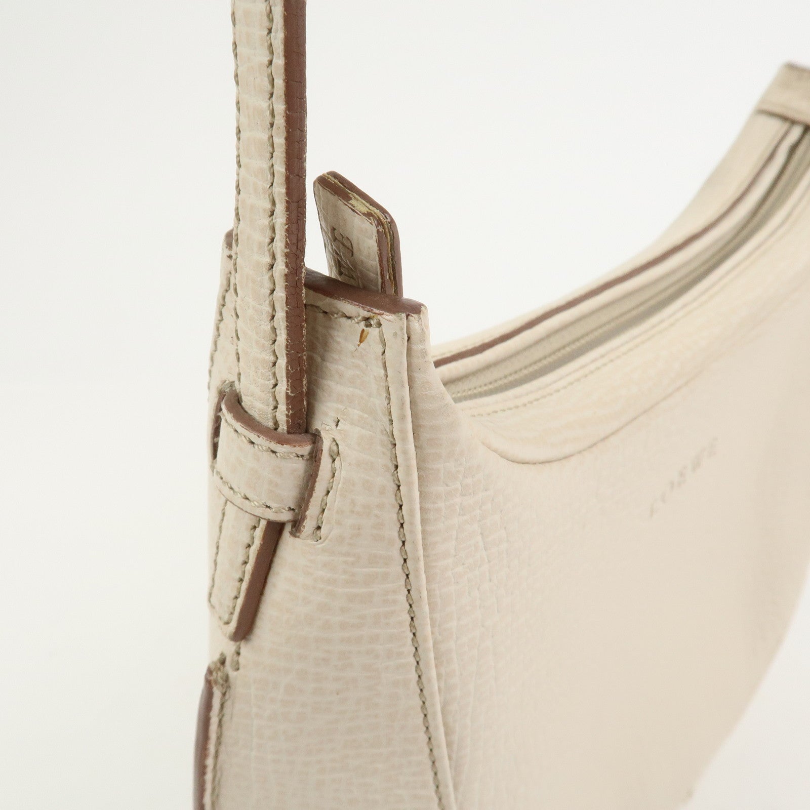 LOEWE Logo Leather 2Way Shoulder Bag Hand Bag Ivory