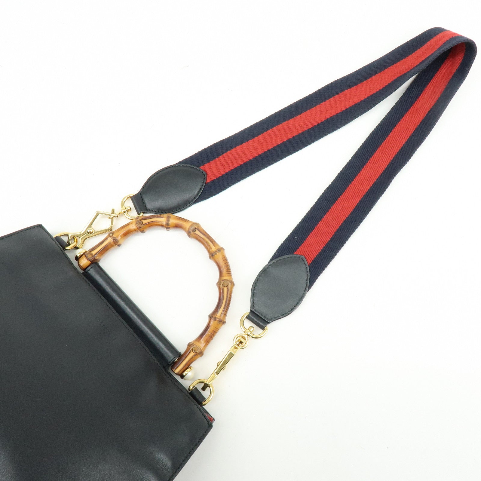 GUCCI Sherry Nymphaea Bamboo Leather 2Way Bag Black 459076