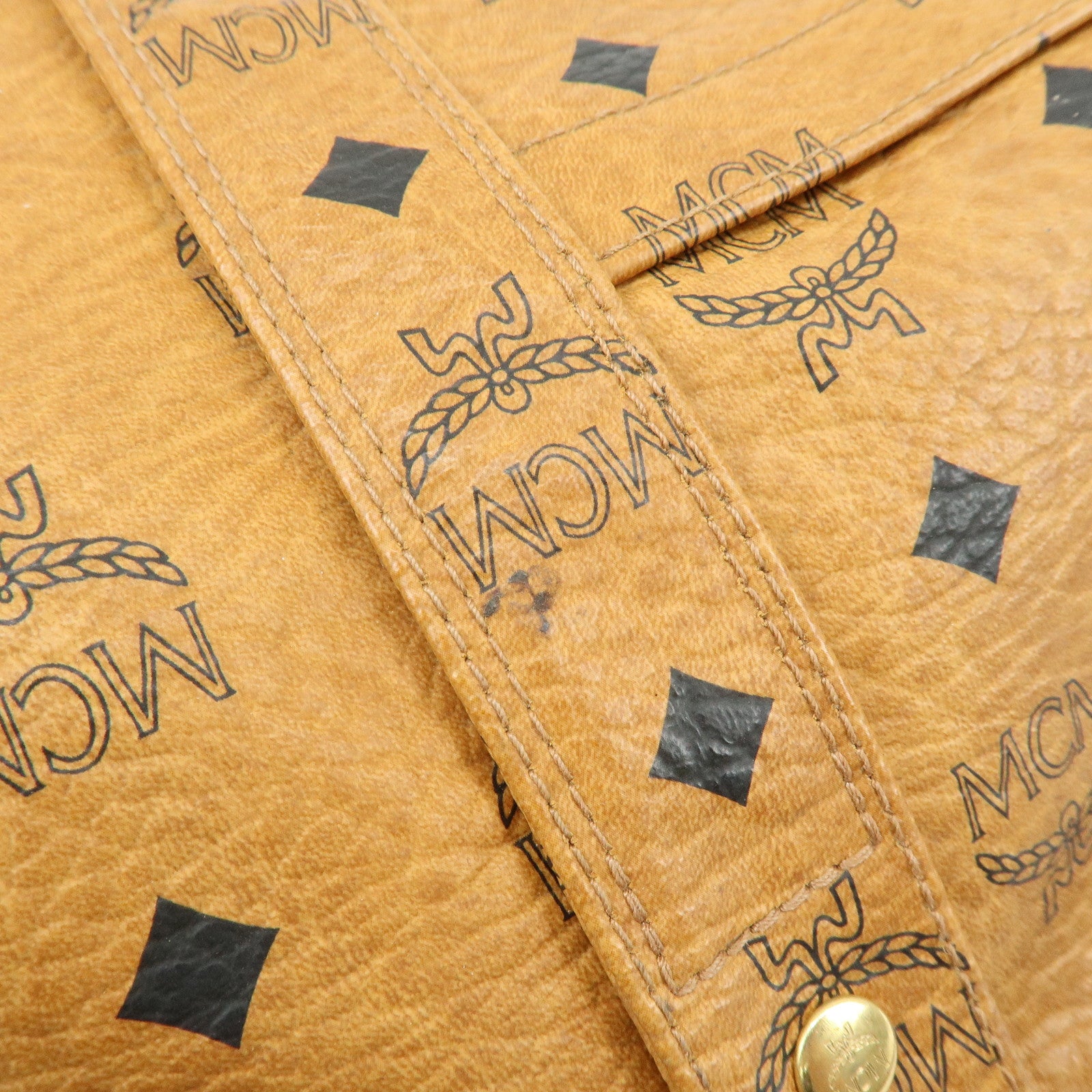 MCM Visetos PVC Tote Bag Shoulder Bag Hand Bag Cognac Brown