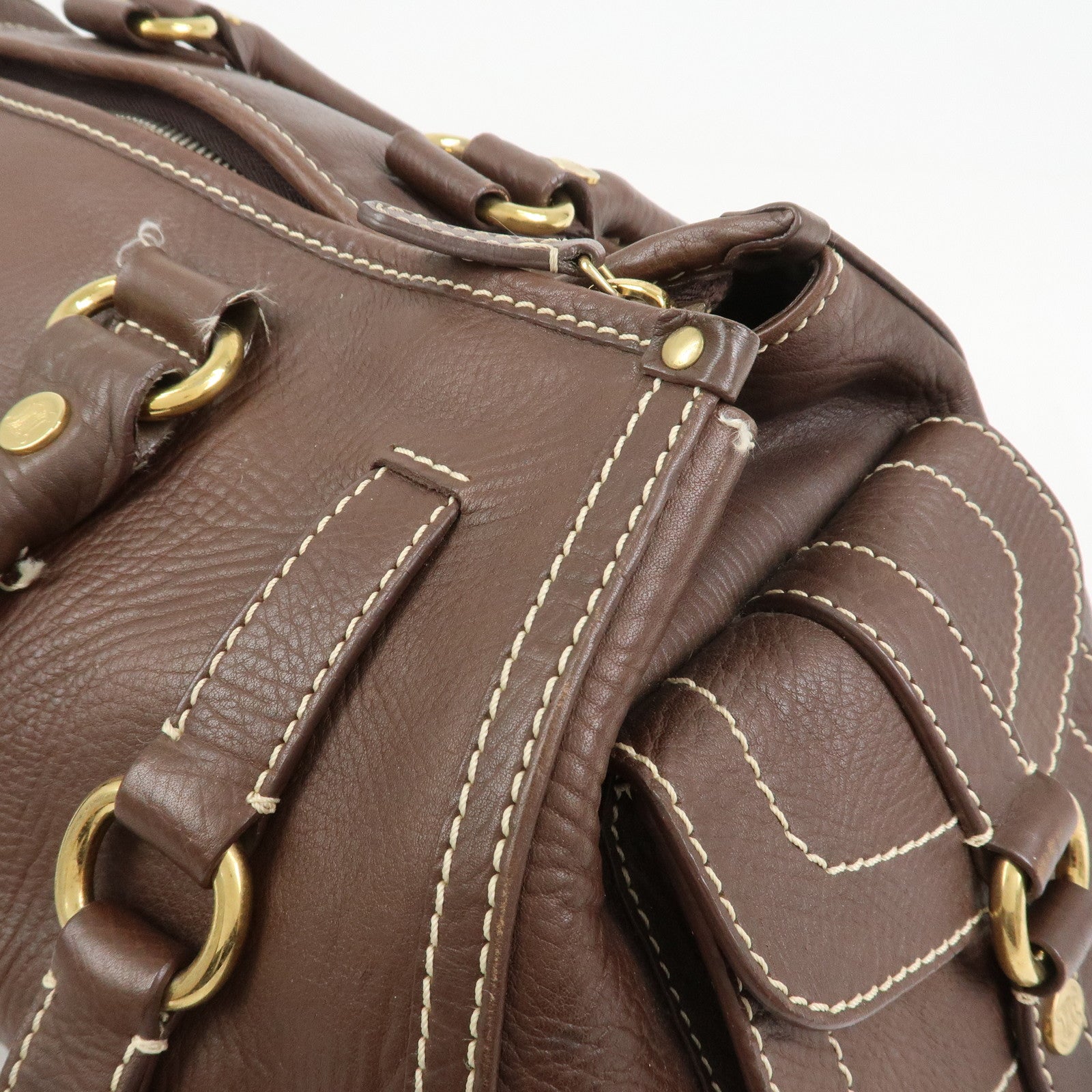 CELINE Logo Leather Boogie Bag Large Tote Bag Hand Bag Brown