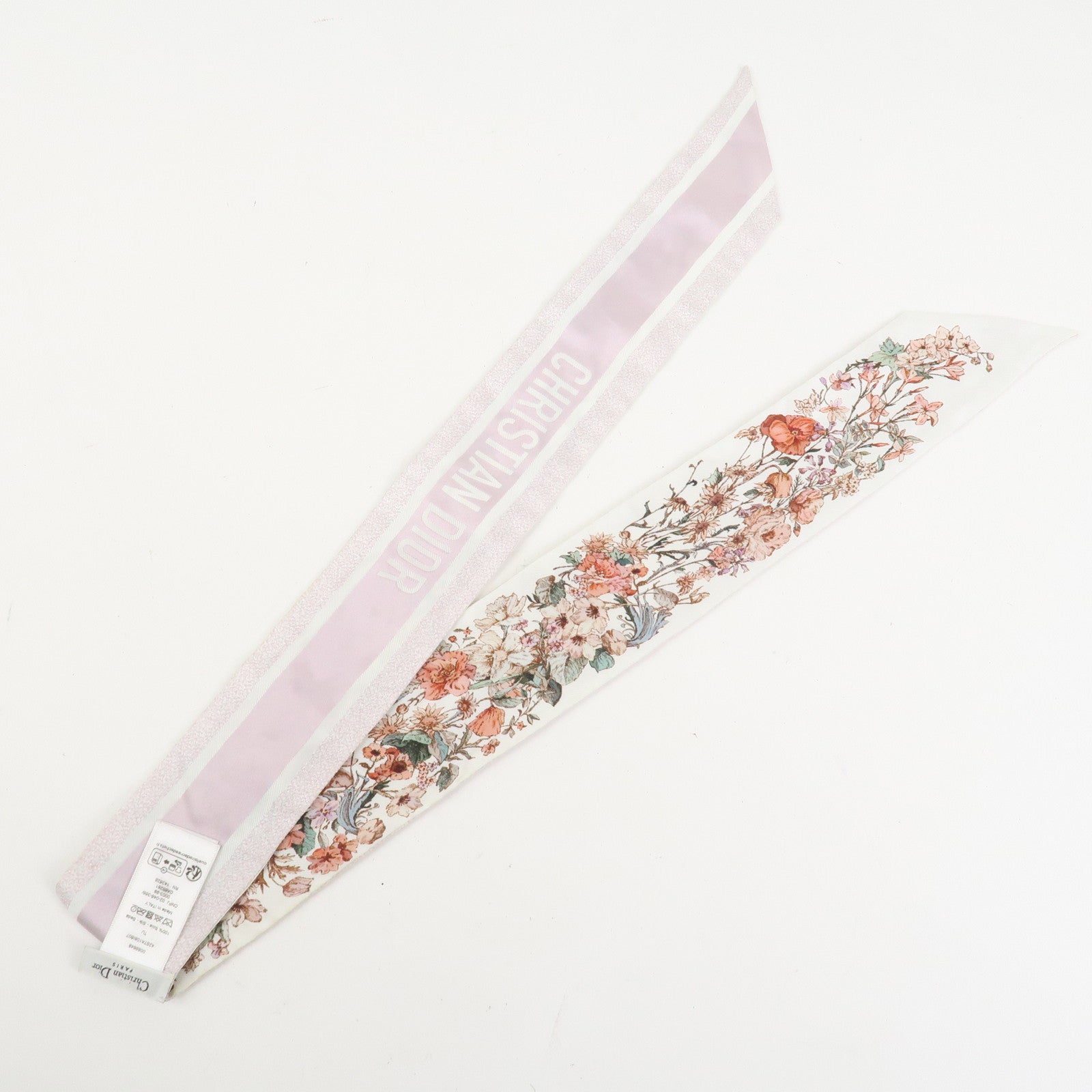 Christian Dior Mitzah Silk 100% Scarf Botanical Ivory Pink