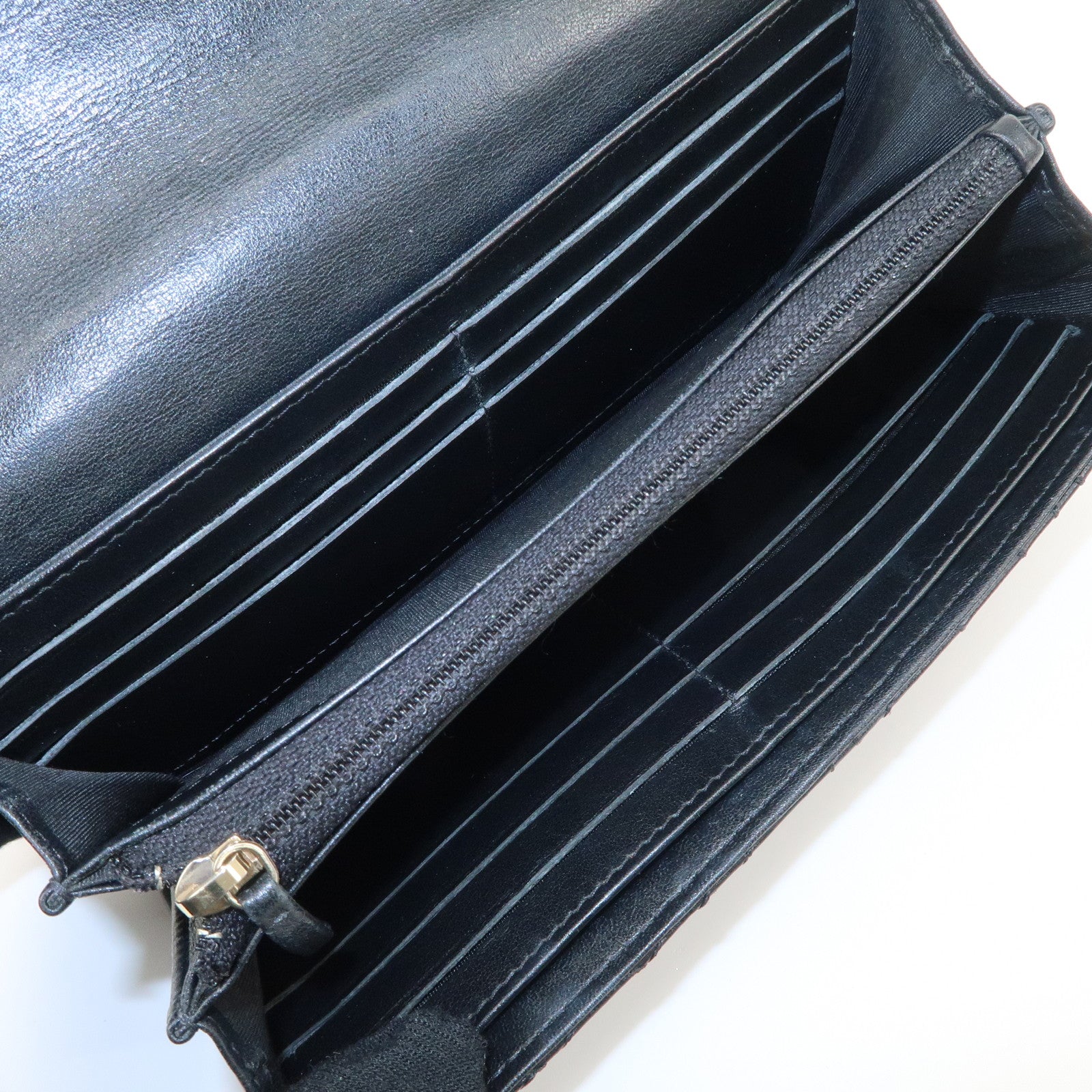 CHANEL Camelia No.5 COCO Mark Lamb Skin Bi-fold Long Wallet A70619 Used