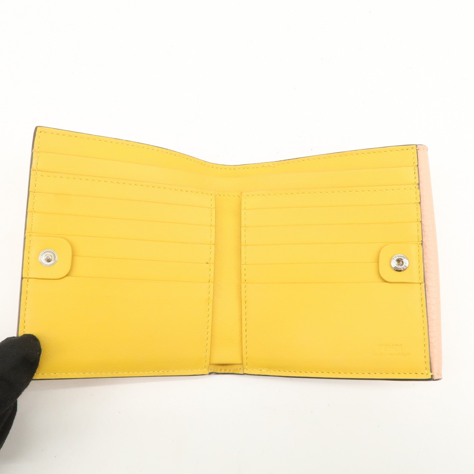 FENDI Peekaboo Leather Bi-fold Compact Wallet Pink Yellow 8M0438