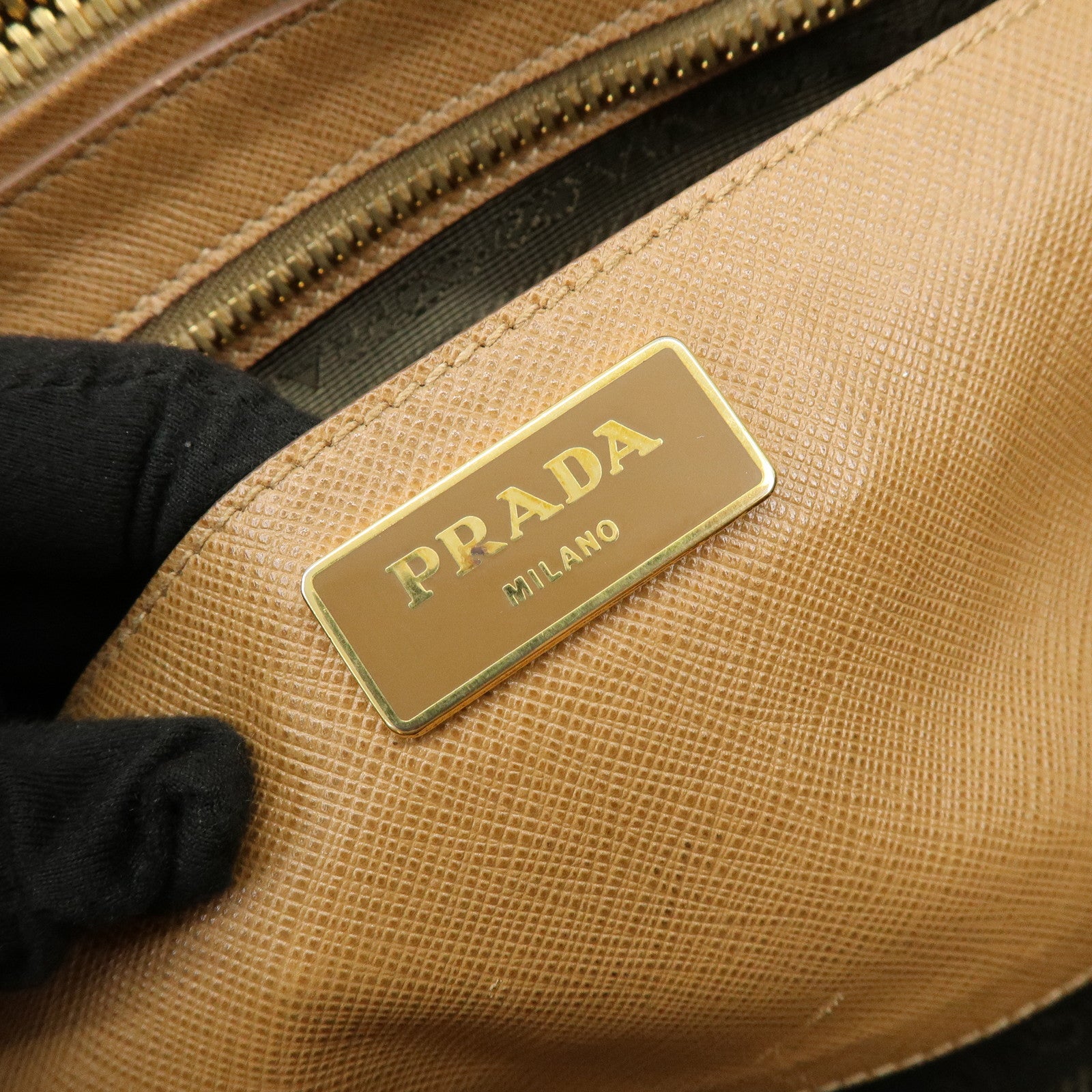 PRADA Triangle Logo Saffiano Leather Boston Bag Mustard Light Brown