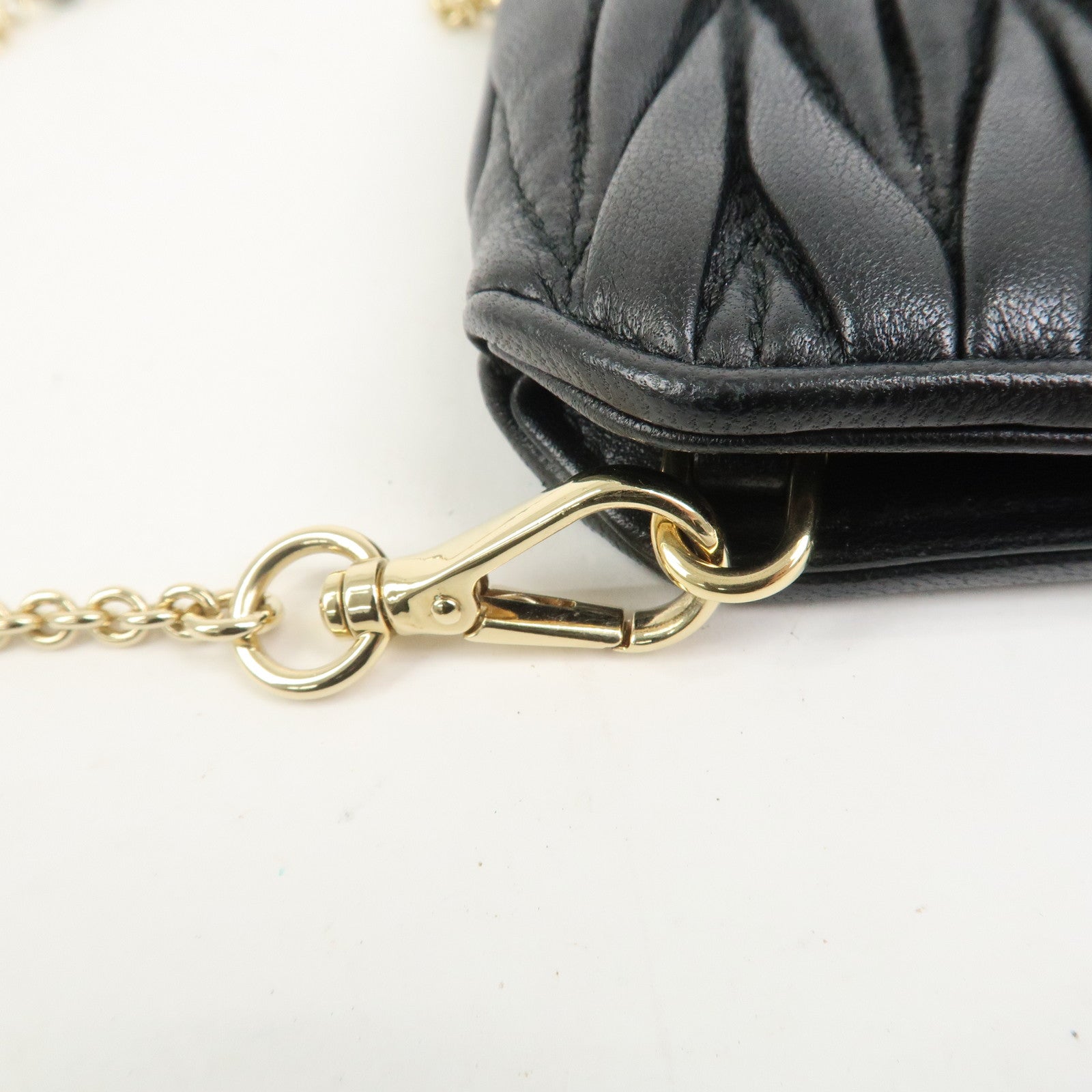 MIU MIU Matelasse Nappa Leather Chain Shoulder Bag Phone Case Black