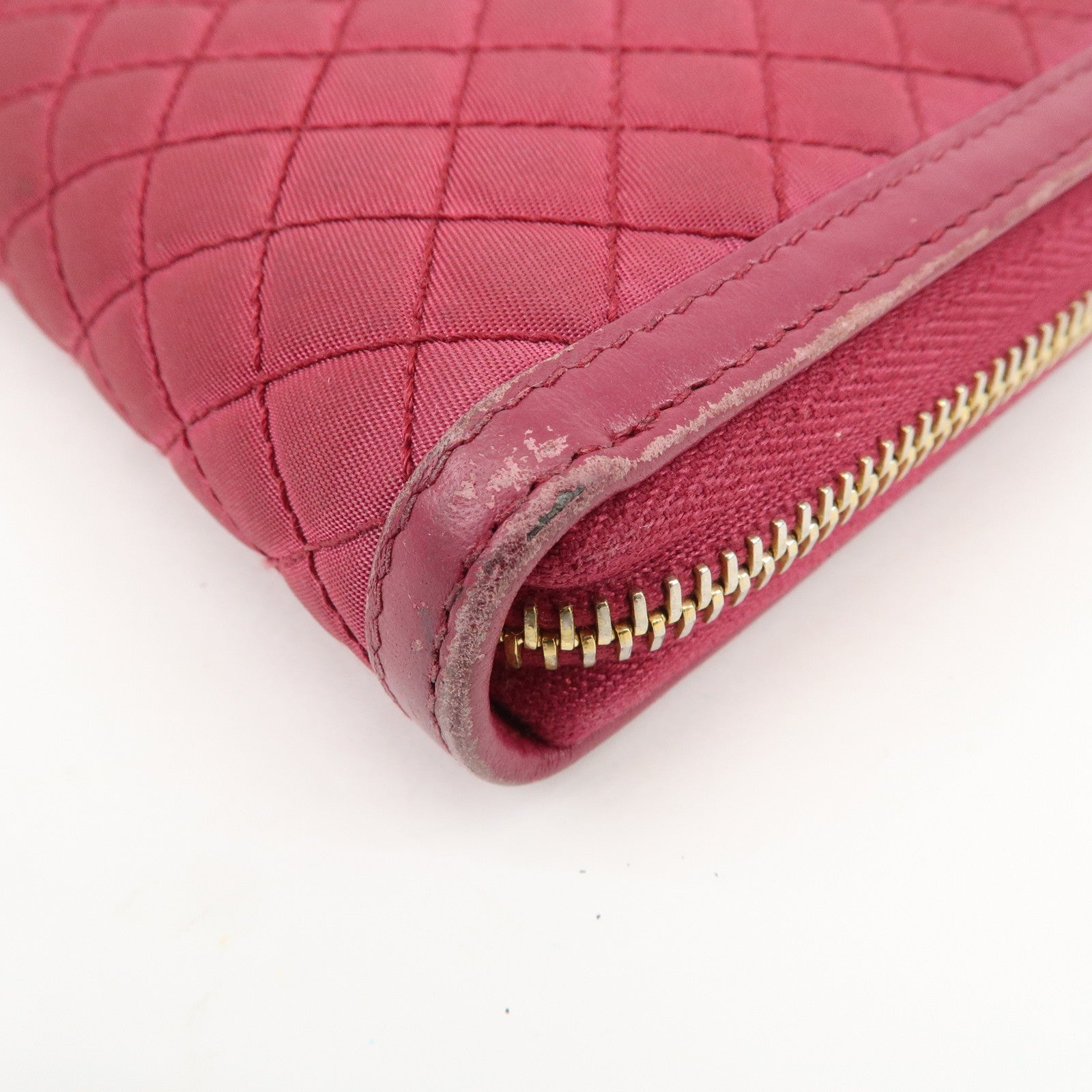 PRADA Nylon Leather Round Zippy Wallet Long Wallet Pink