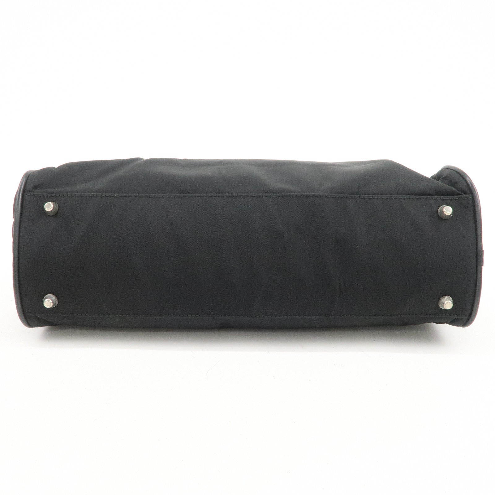 PRADA Triangle Logo Nylon Leather Hand Bag Boston Bag Black
