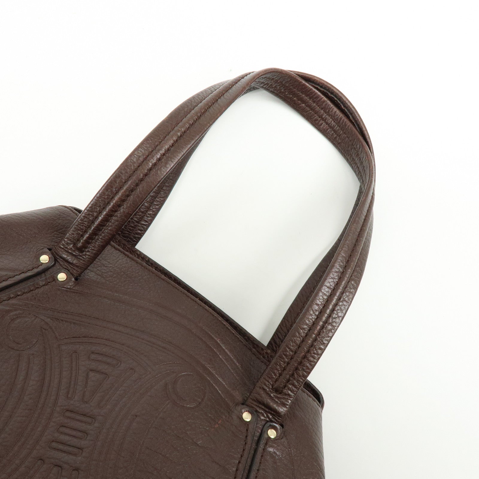 CELINE Macadam Leather Tote Bag Shoulder Bag Dark Brown