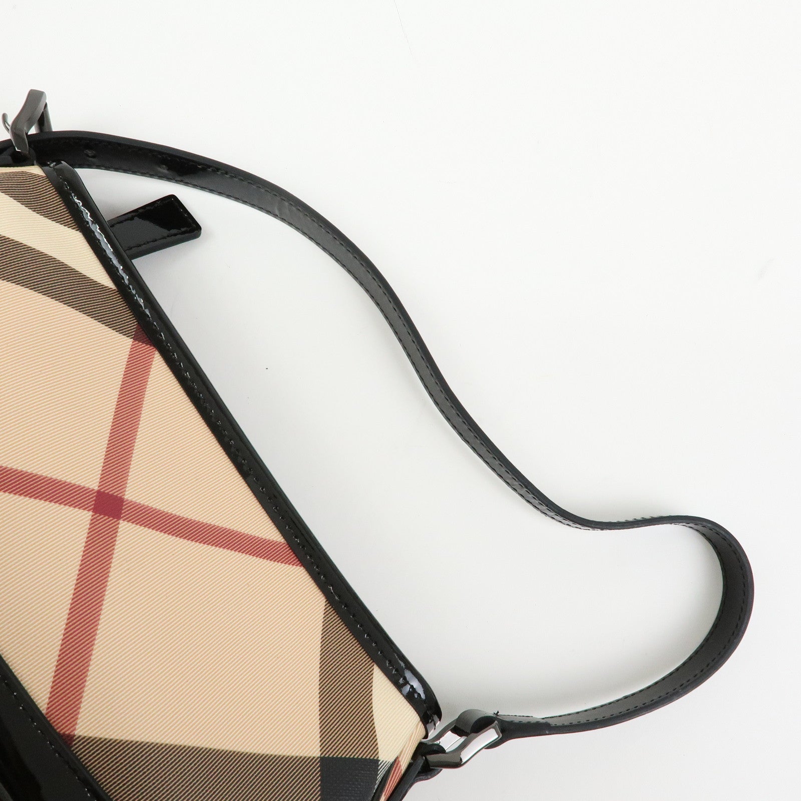 BURBERRY PVC Canvas Patent Leather Shoulder Hand Bag Black Beige