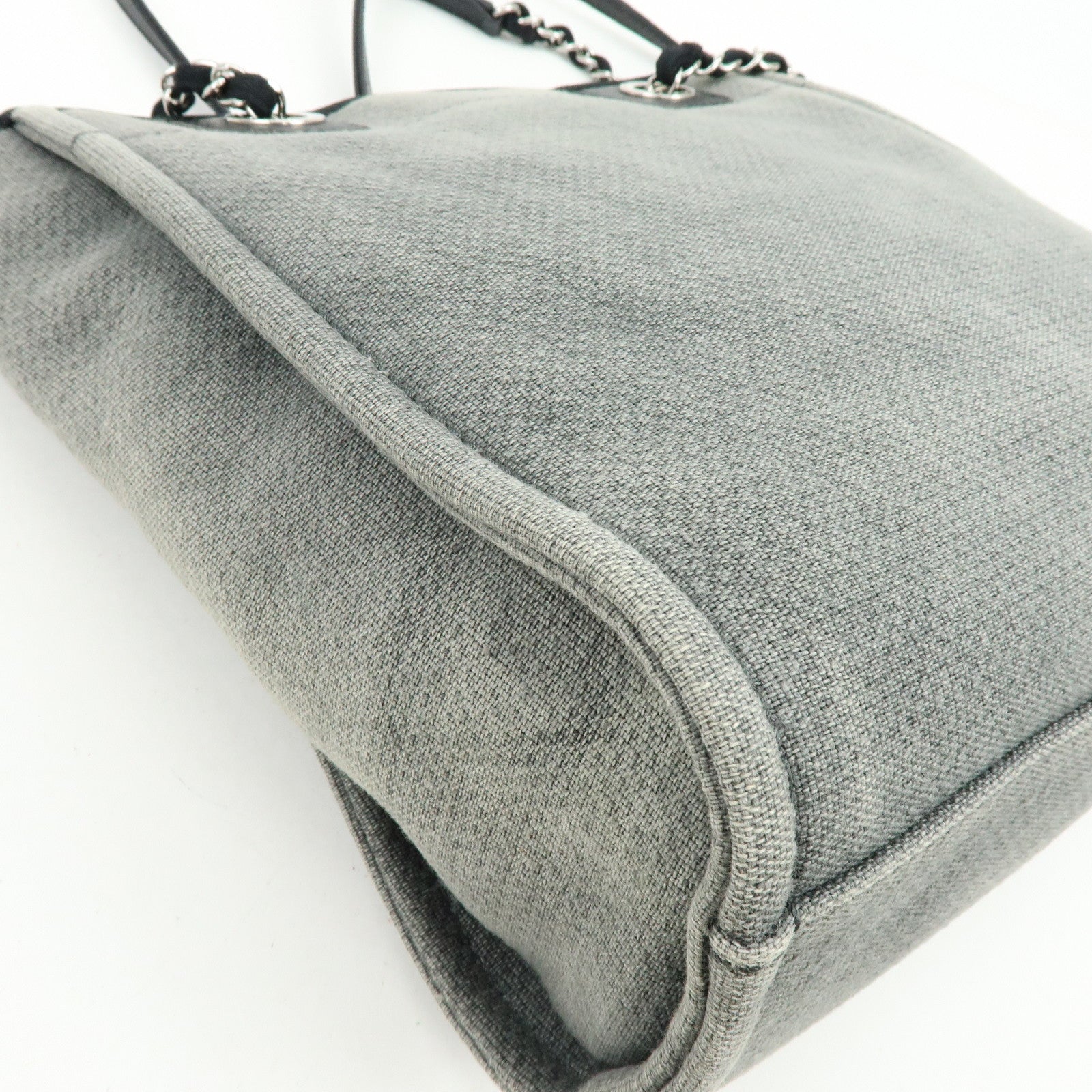 CHANEL Deauville PM Canvas Leather Chain Tote Bag Grey A66939
