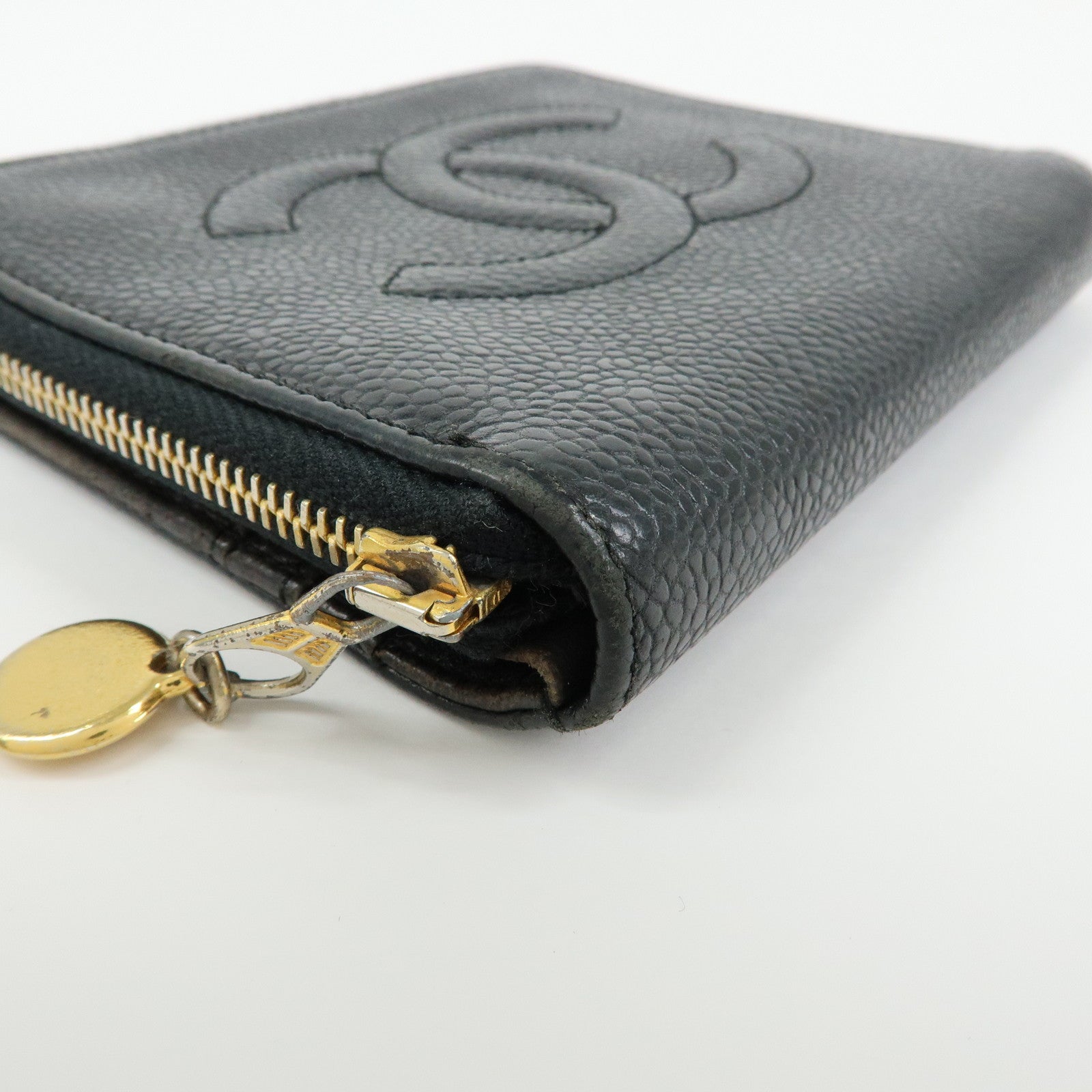 CHANEL COCO Mark Cavairskin Compact Bi-Fold Wallet Black