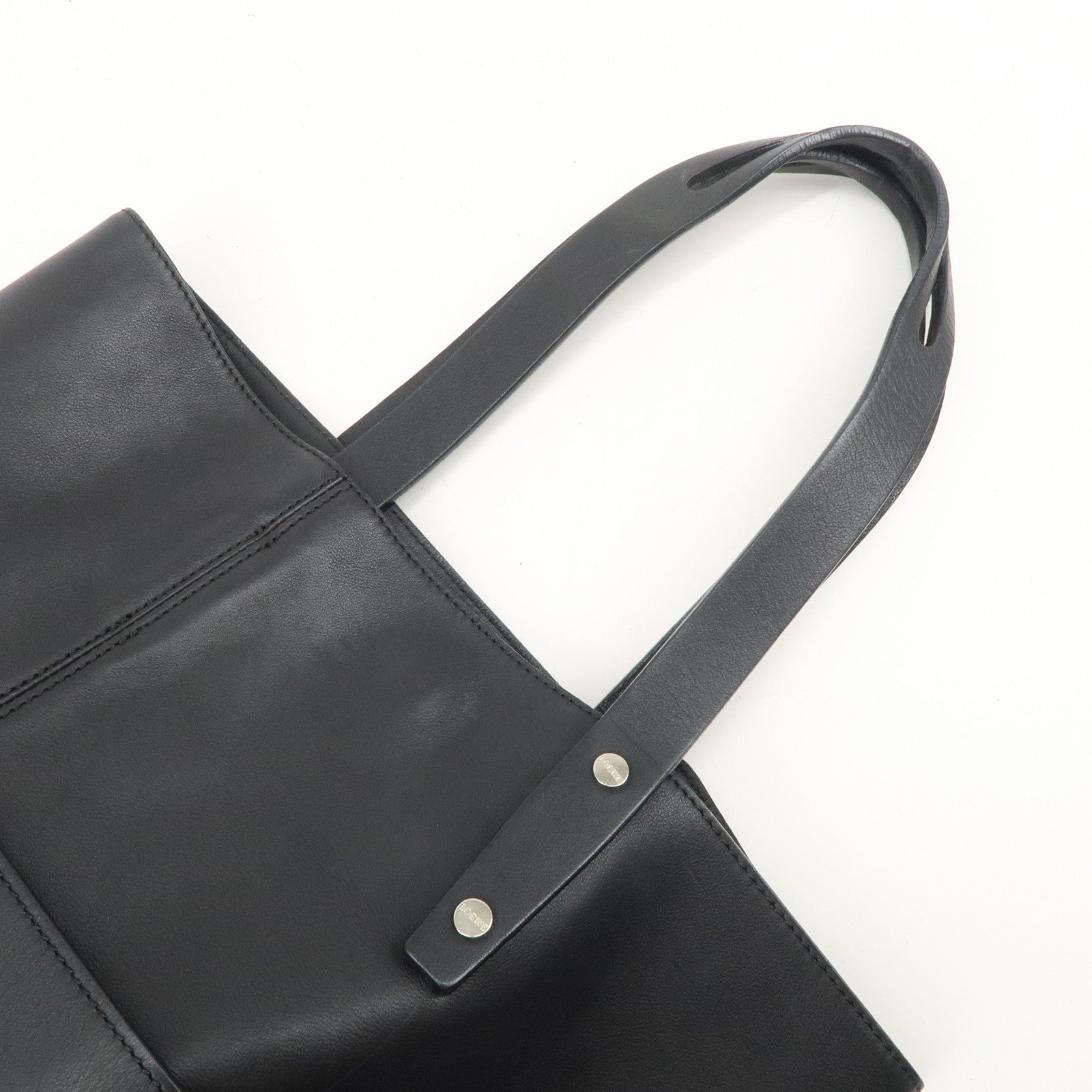 LOEWE Logo Leather Tote Bag Hand Bag Shoulder Bag Black