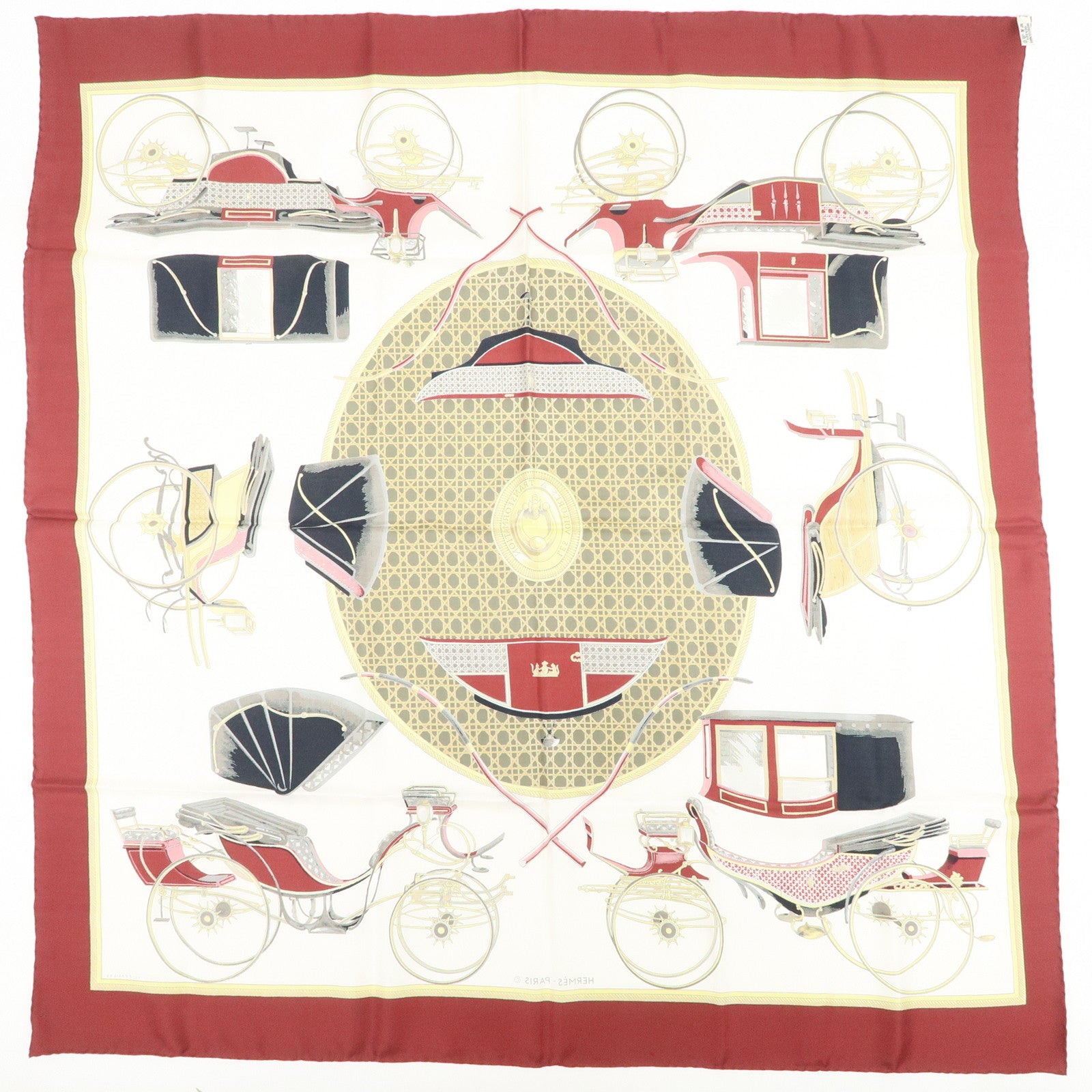 HERMES Carre 90 Silk 100% LES VOITURES A TRANSFORMATION Scarf