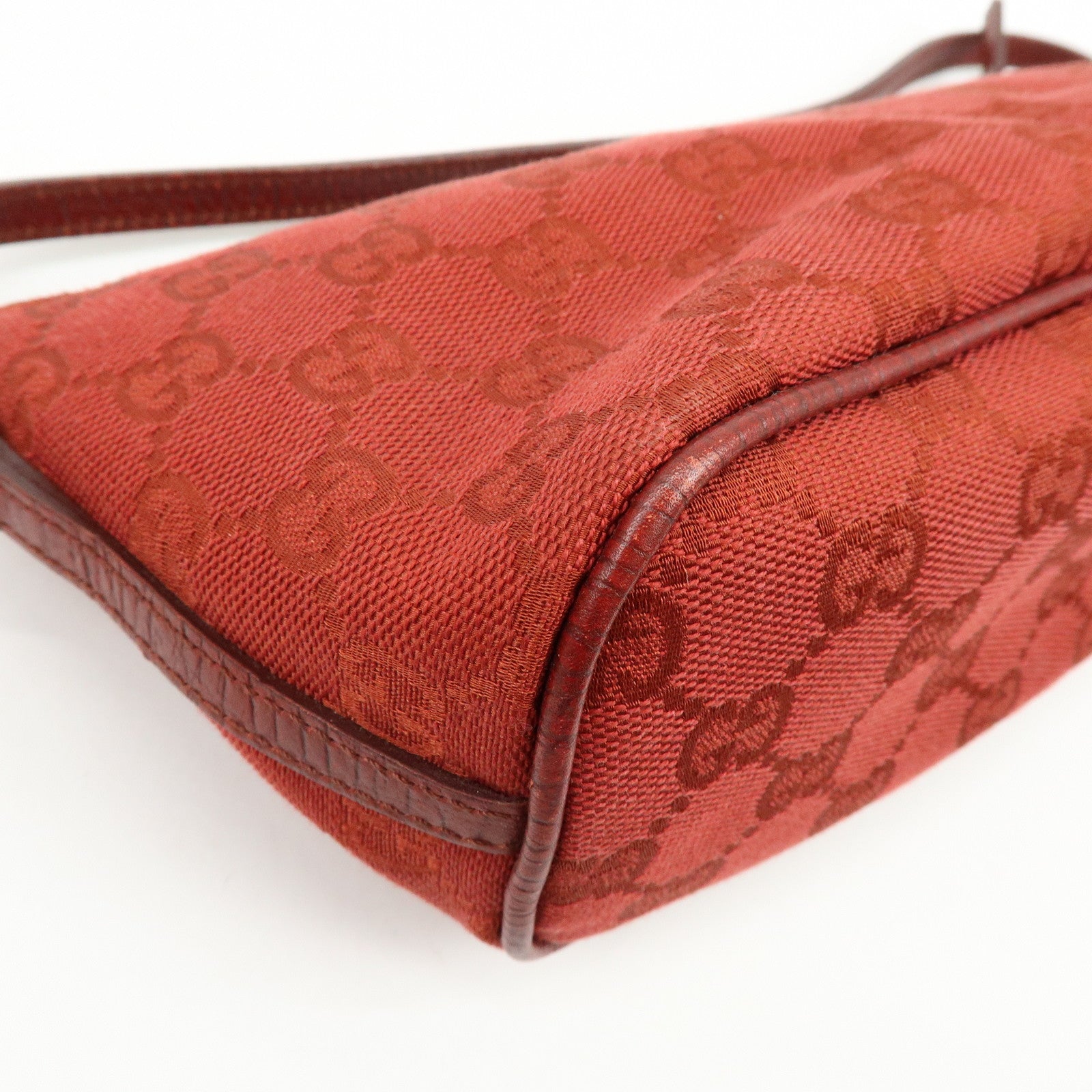GUCCI Boat Bag GG Canvas Leather Hand Bag Wine Red 07198