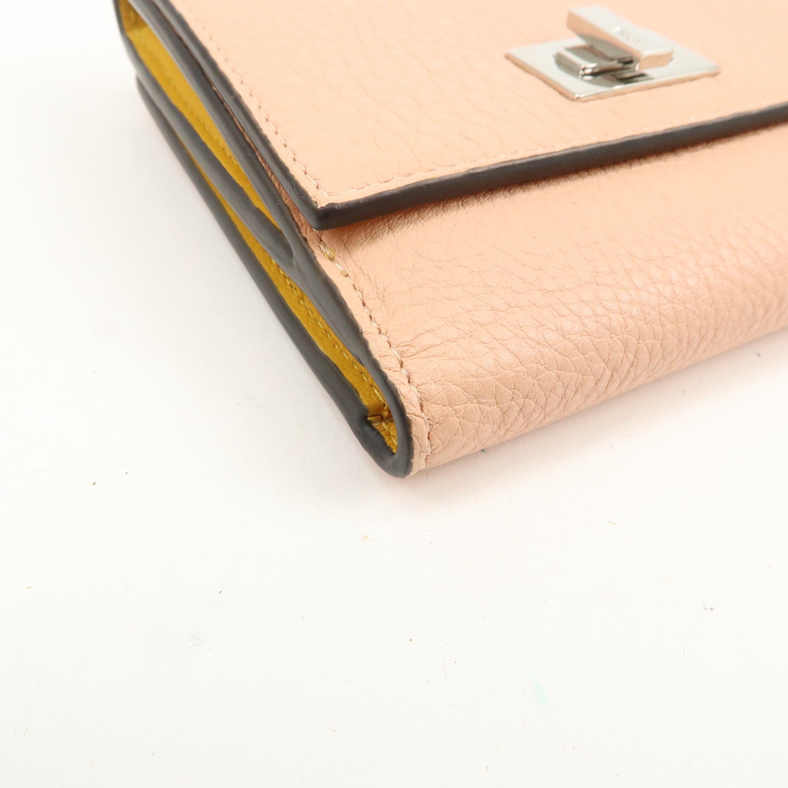 FENDI Peekaboo Leather Bi-fold Compact Wallet Pink Yellow 8M0438