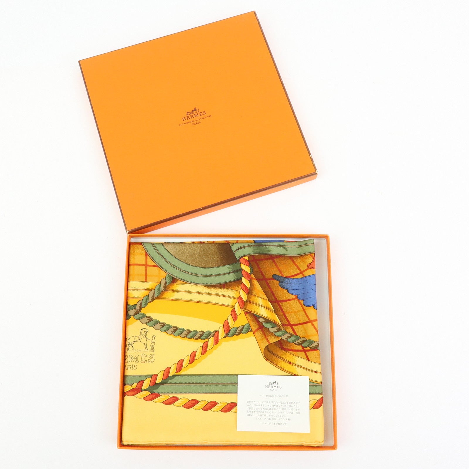 HERMES Carre 90 Silk 100% Scarf GRANDE TENUE Yellow Brown Green