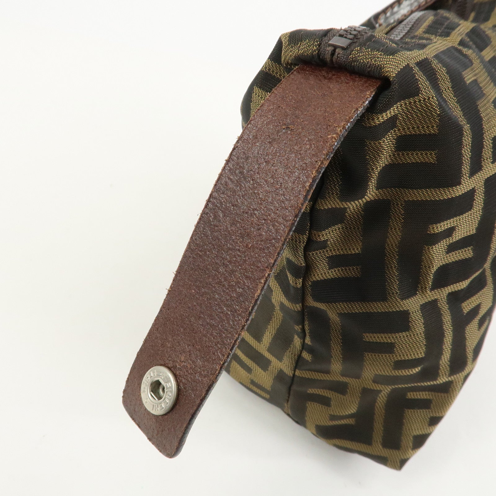 FENDI Zucca Canvas Leather Hand Bag Pouch Bag Brown Black 226540