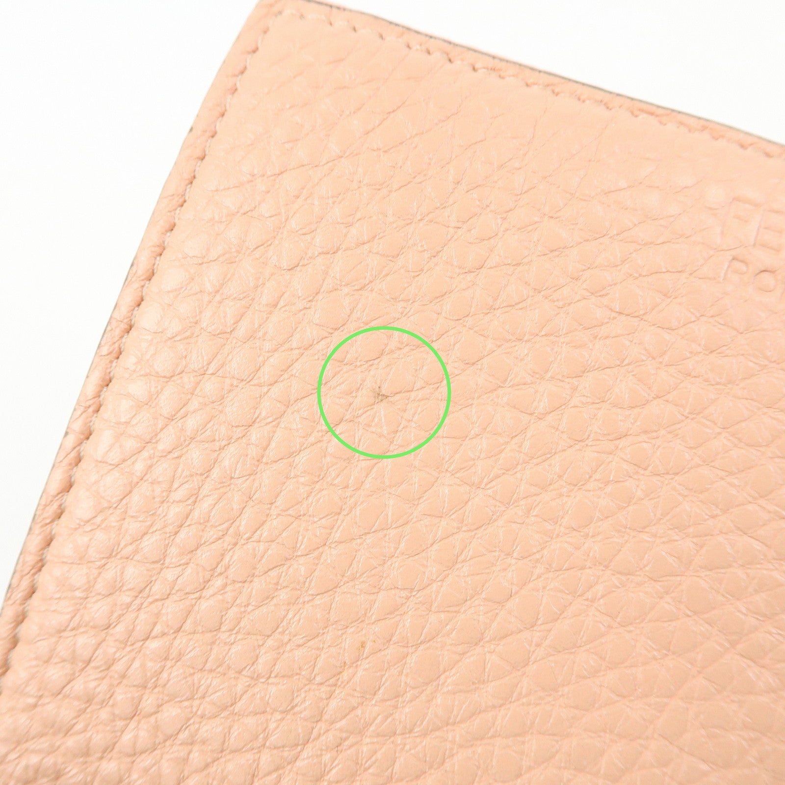 FENDI Selleria Leather Tri-fold Compact Wallet Pink Beige 8M0438