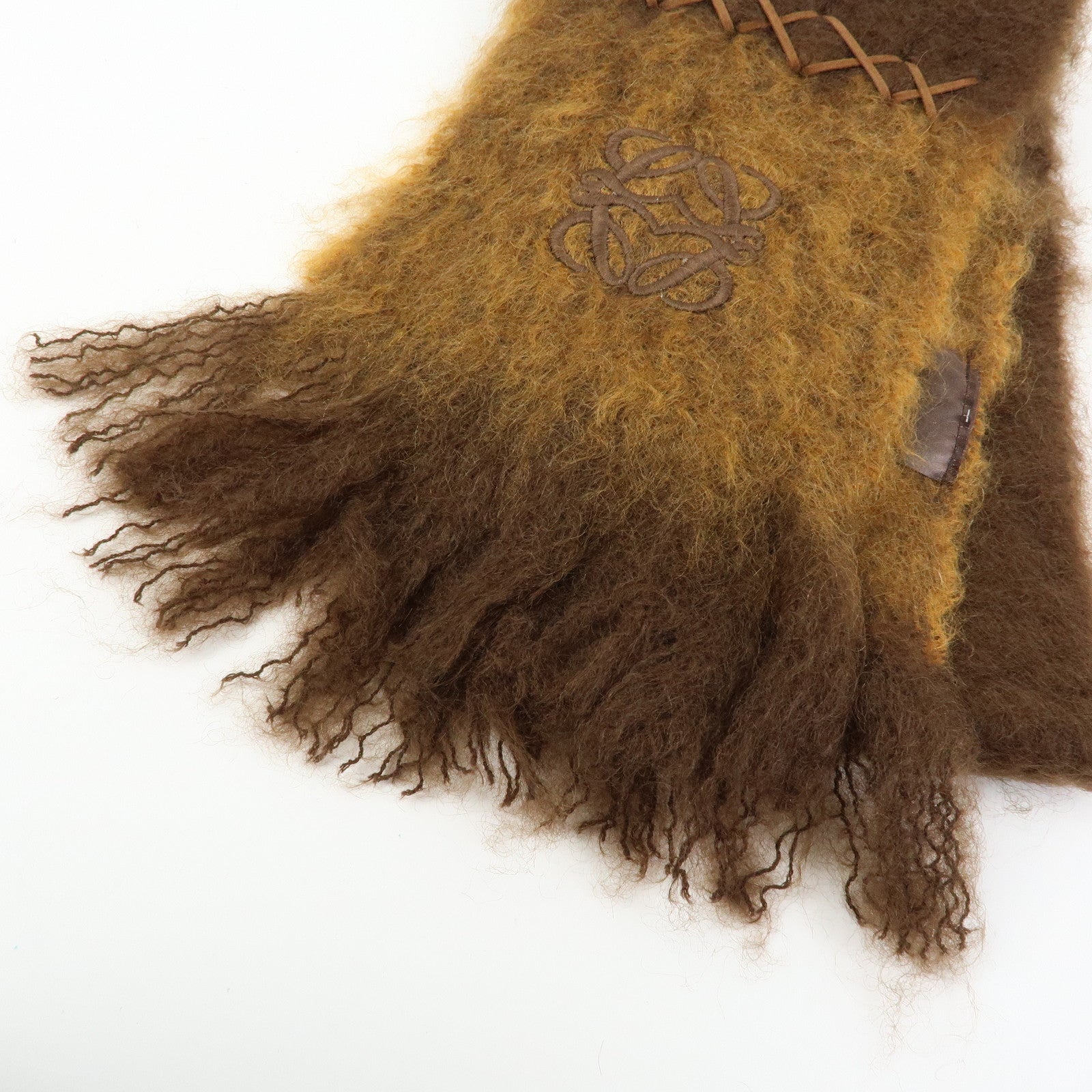 LOEWE Anagram Mohair Wool Scarf Shawl Brown Light Brown