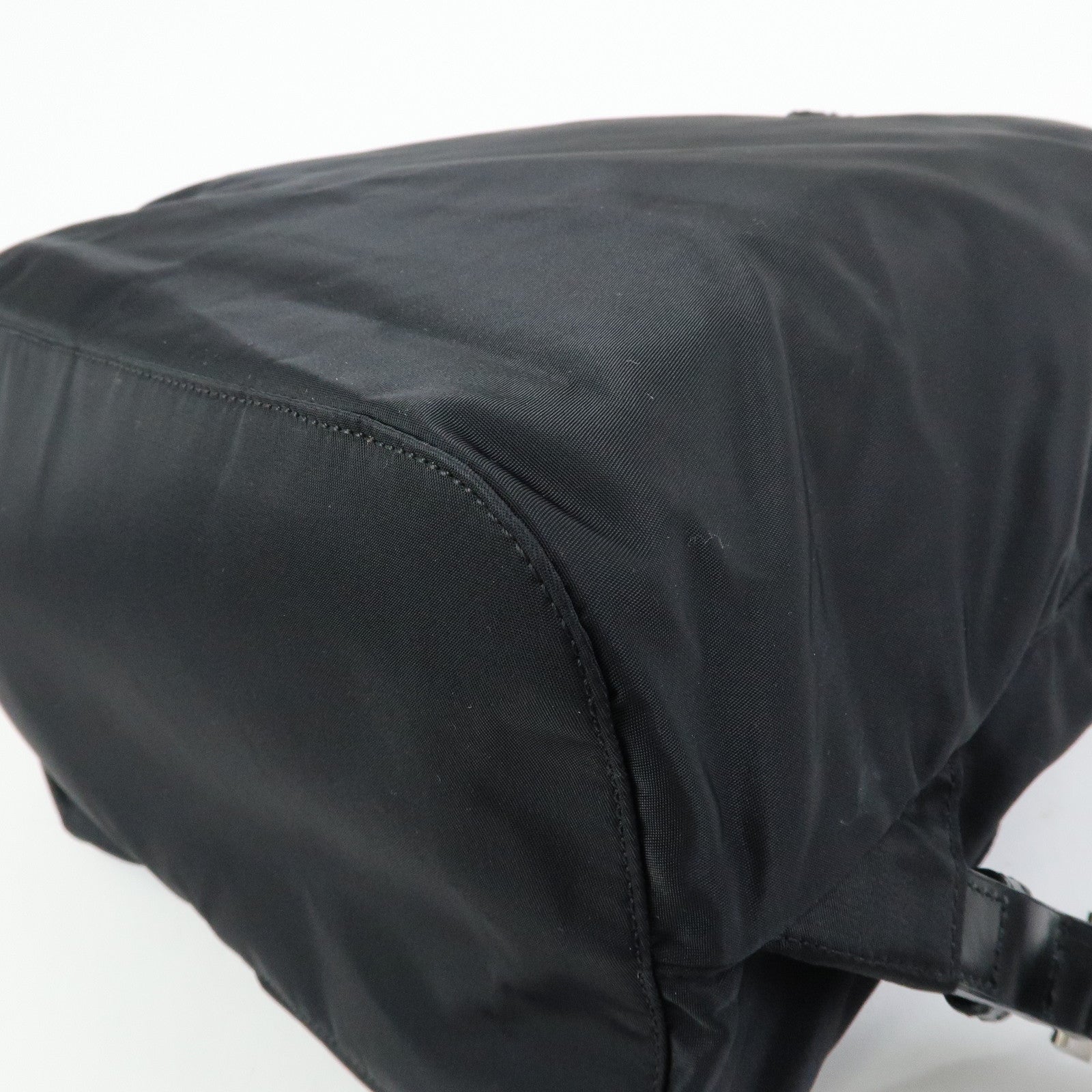 PRADA Triangle Logo Nylon Leather Backpack Rucksuck Black