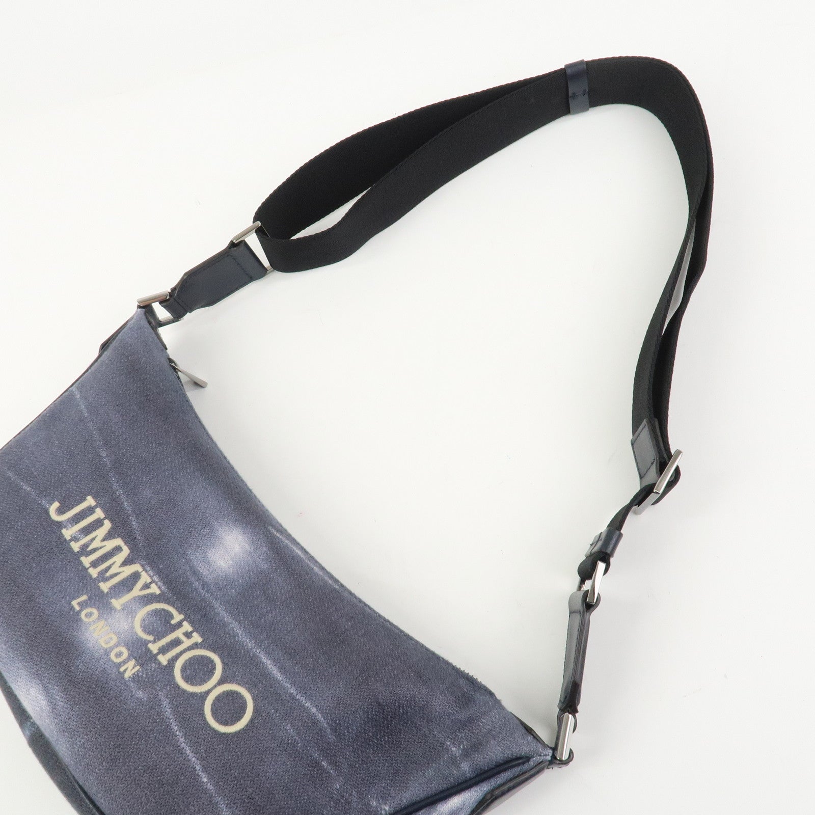 JIMMY CHOO Logo Canvas Leather Shoulder Bag Crossbody Bag Navy