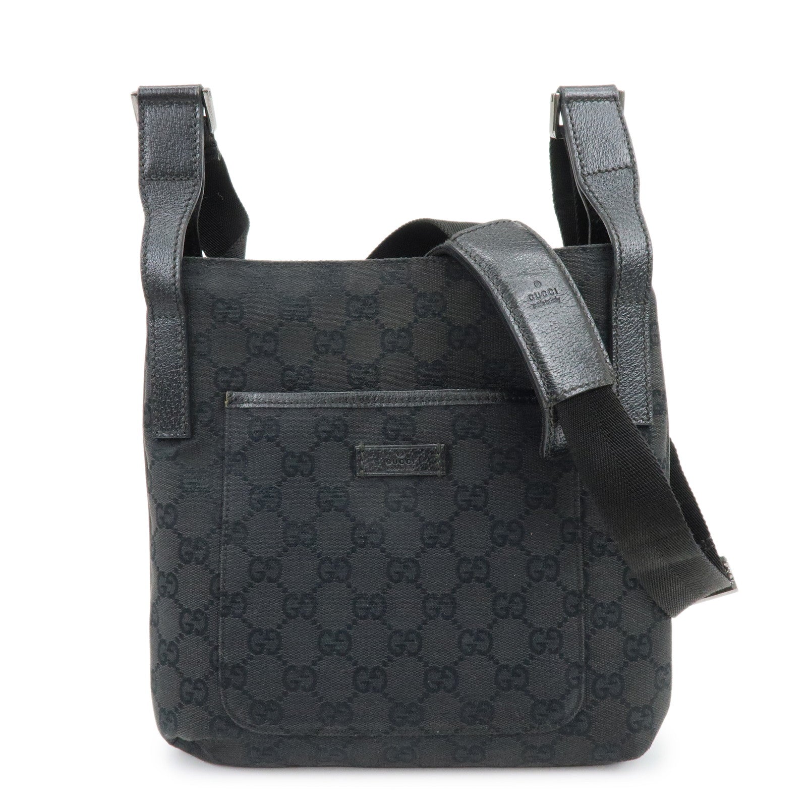 GUCCI GG Canvas Leather Shoulder Crossbody Bag Black 122793
