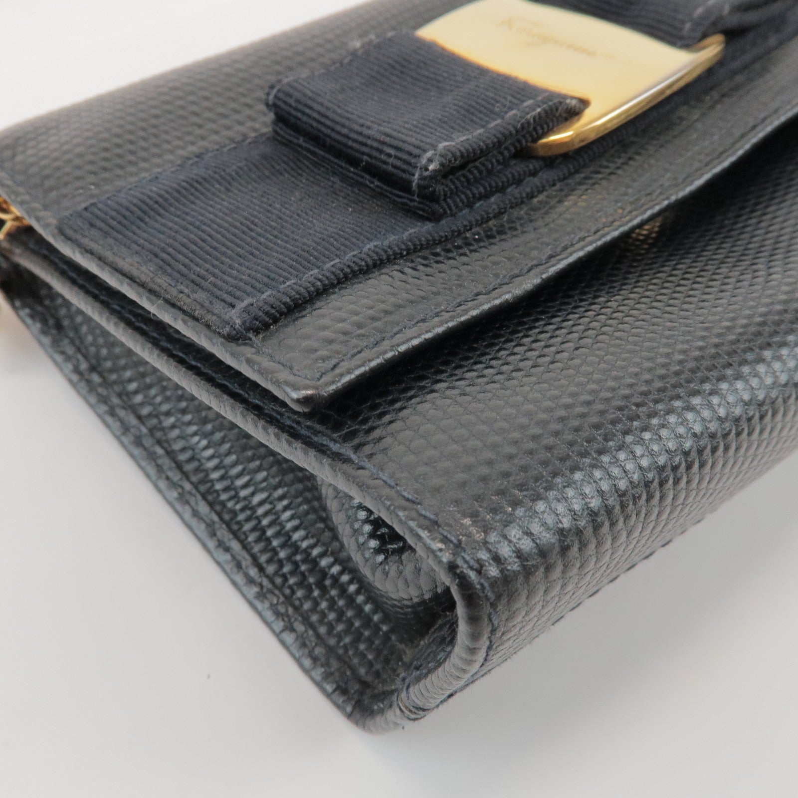 Ferragamo Vara Ribbon Embossed Leather Chain Shoulder Bag Navy