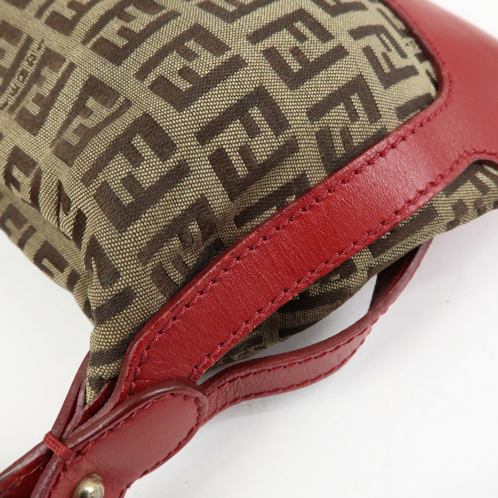 FENDI Zucca Canvas Leather Hand Bag Shoulder Bag Beige Red 8BR464
