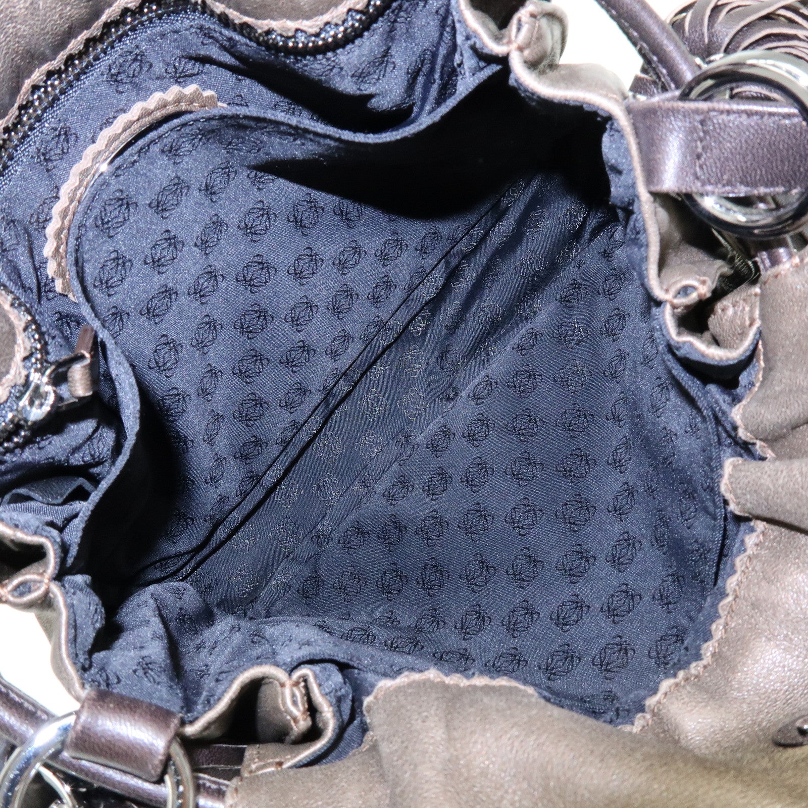 LOEWE Anagram Nappa Leather Drawstring Fringe Shoulder Bag Brown