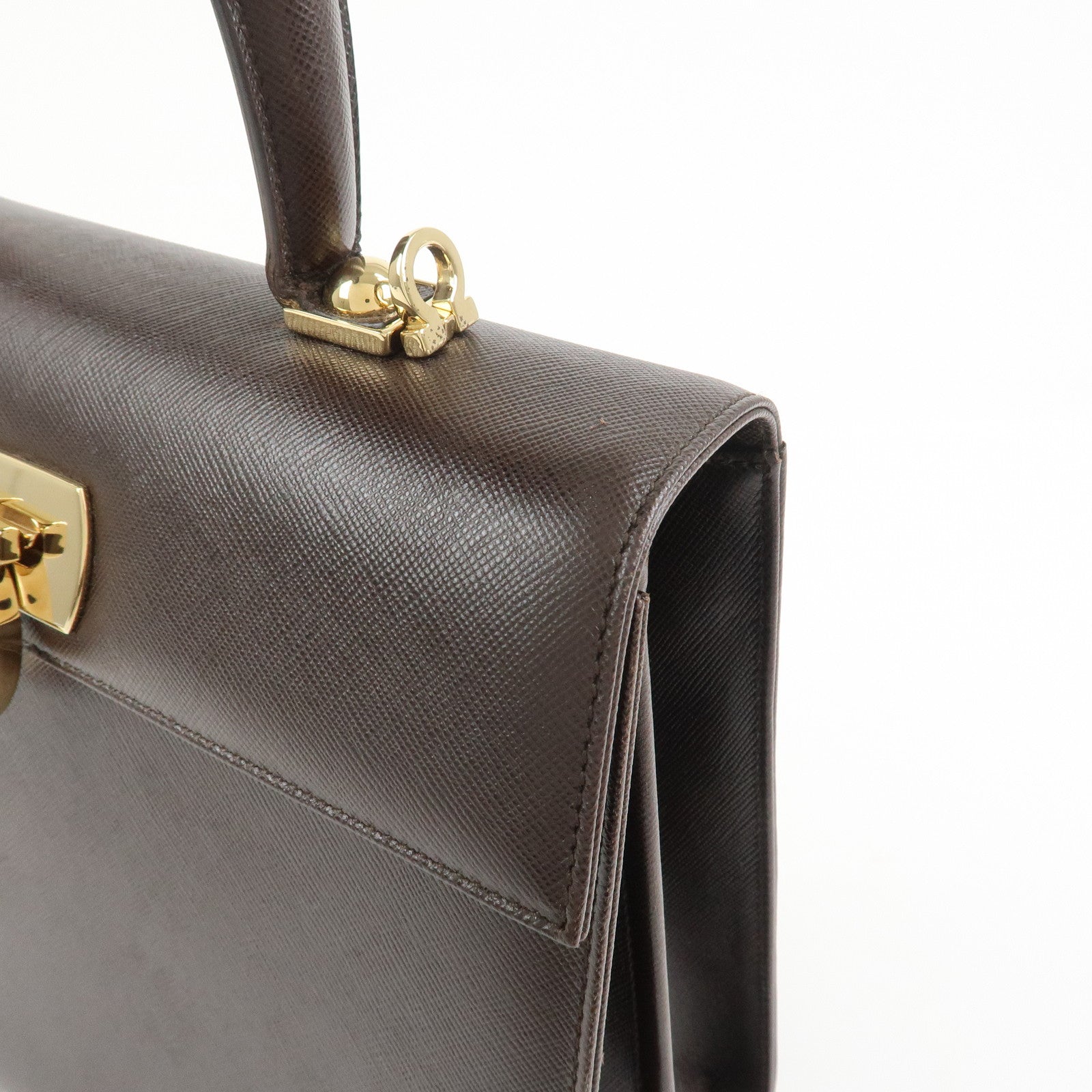 Ferragamo Gancini Leather 2Way Bag Hand Bag Shoulder Bag Dark Brown