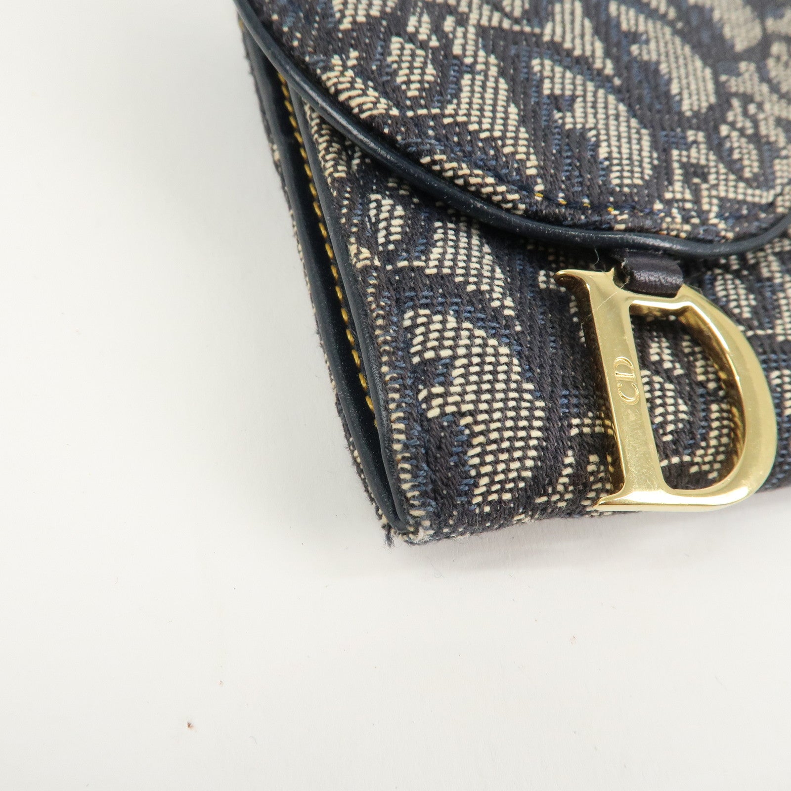 Christian Dior Trotter Canvas Saddle Bi-Fold Long Wallet Navy Used