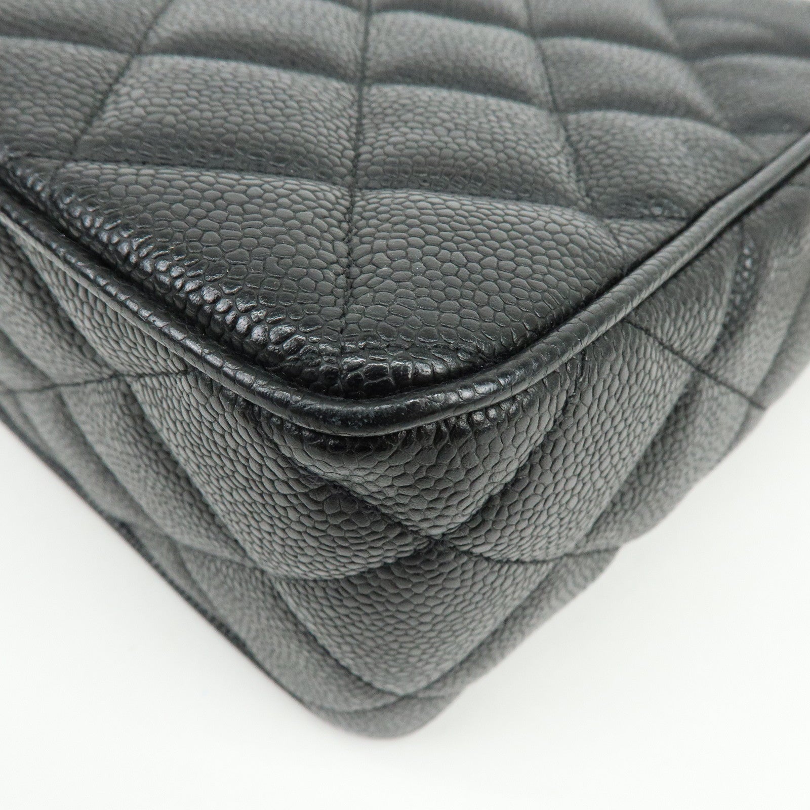 CHANEL Matelasse COCO Mark Caviarskin Chain Shoulder Bag Black