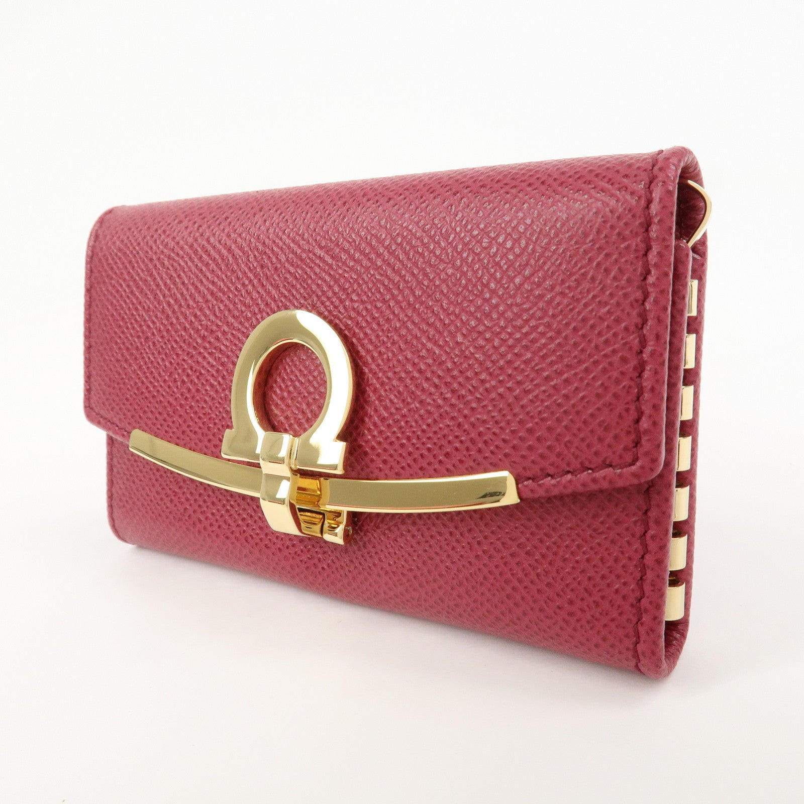 Ferragamo Gancini Leather 6 Ring Key Chain Key Case Red Gold