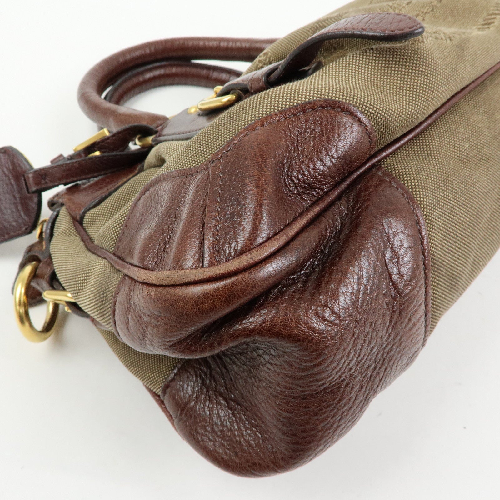 PRADA Logo Jacquard Leather 2Way Bag Hand Bag Shoulder Bag Brown