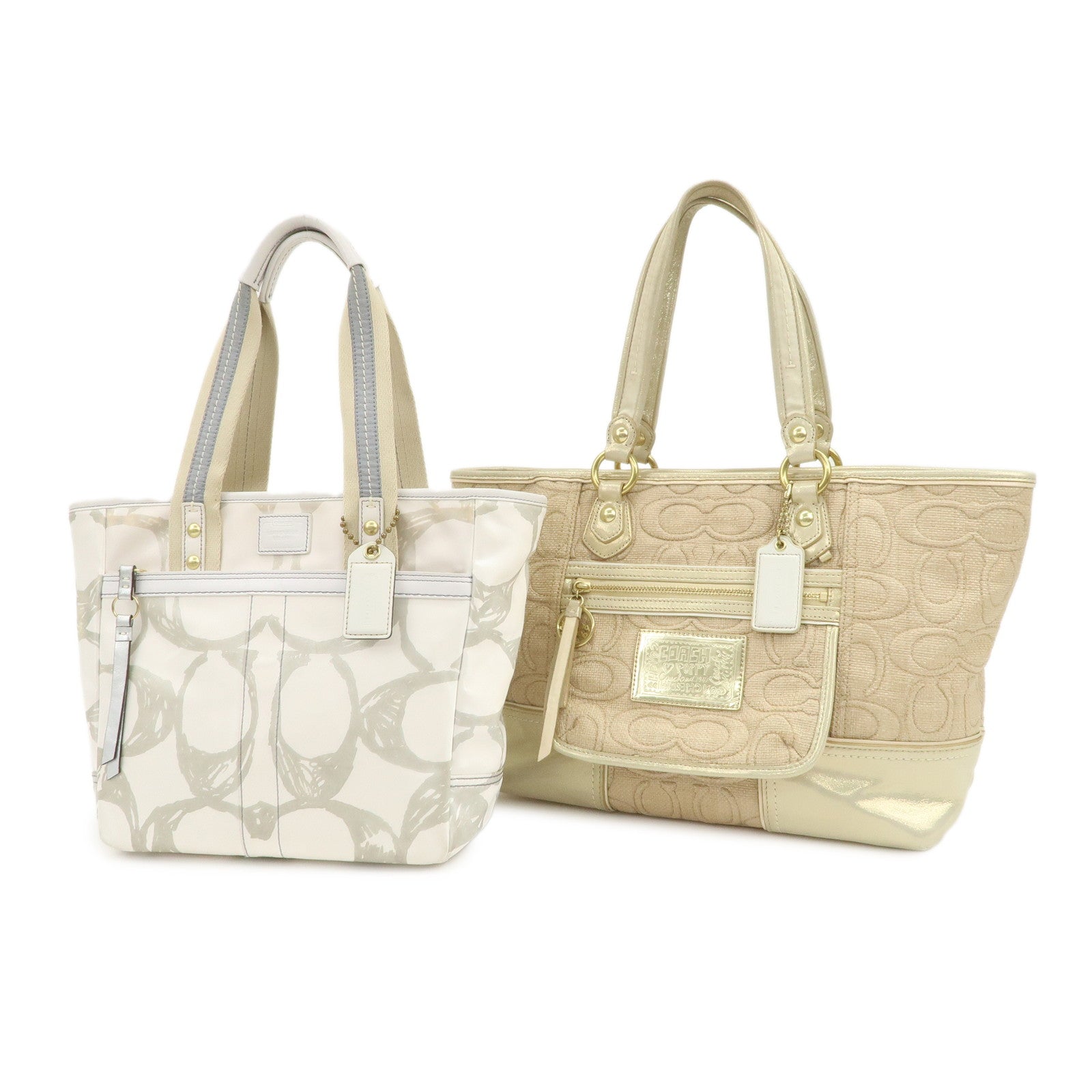 COACH Signature Nylon Straw Leather Set of 2 Hand Bag Shoulder Bag