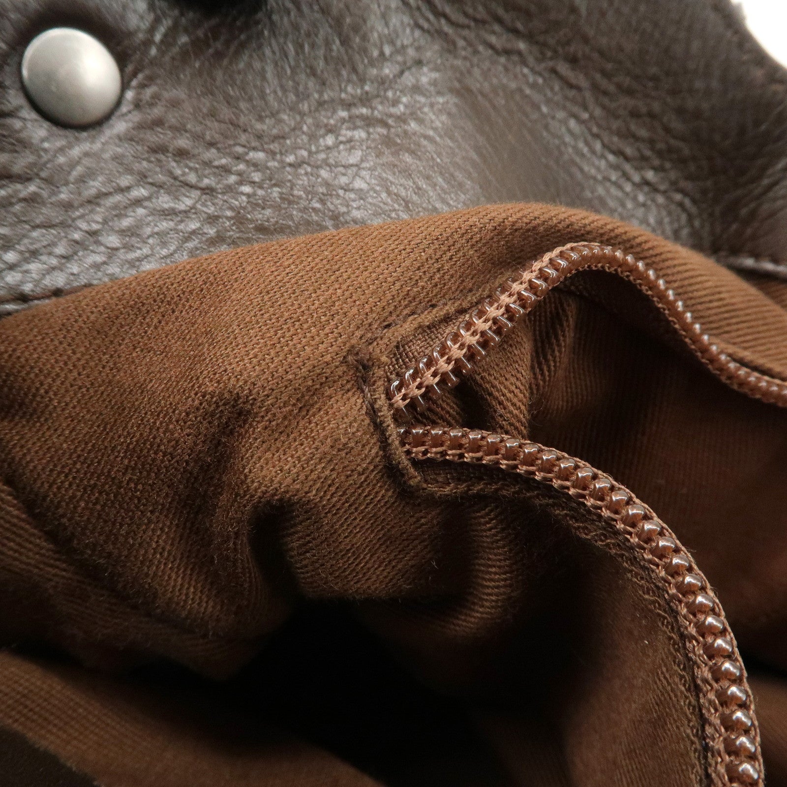 Ferragamo Gancini Unborn Calf Leather Hand Bag Dark Brown Used