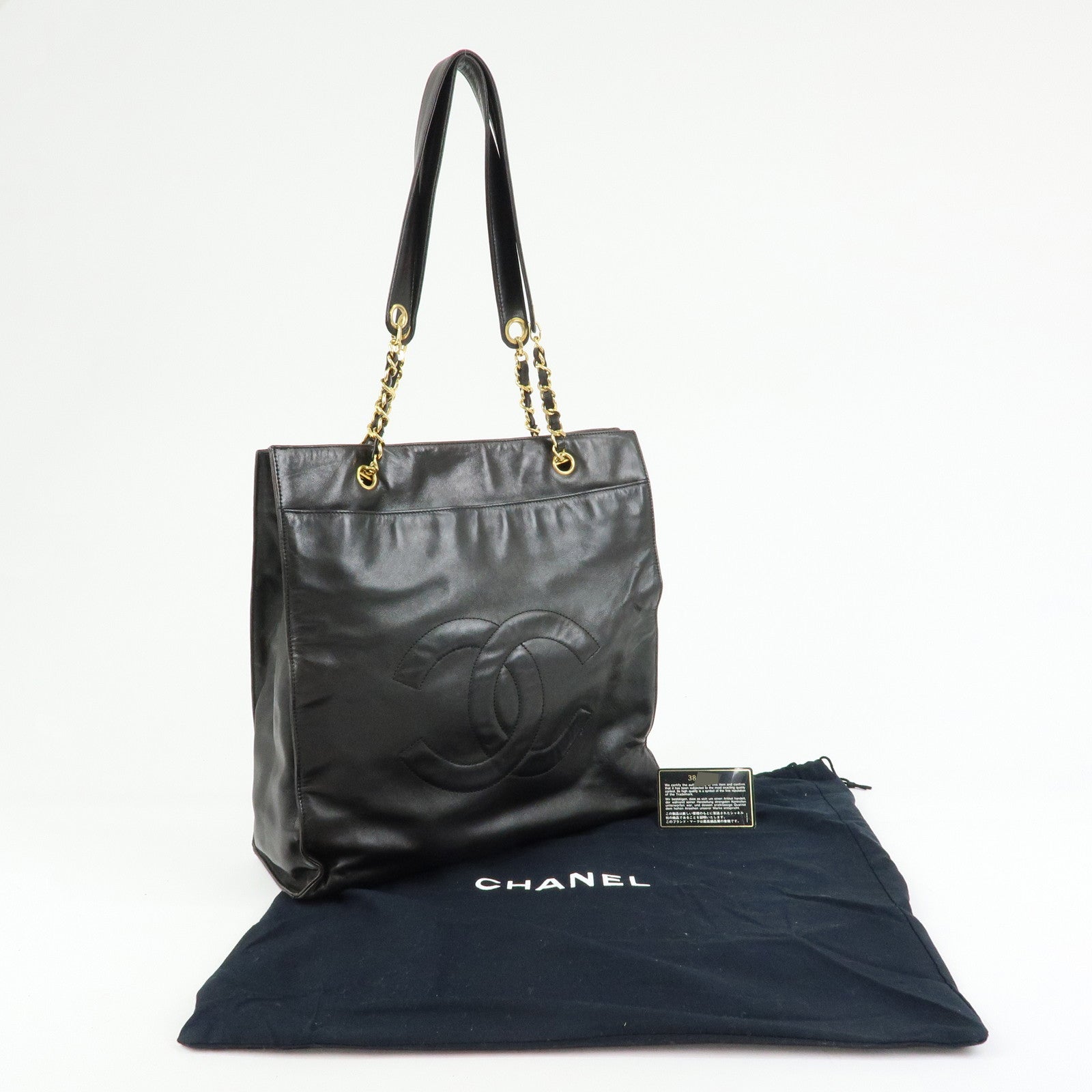 CHANEL COCO Mark Lamb Skin Tote Bag Shoulder Bag Dark Brown