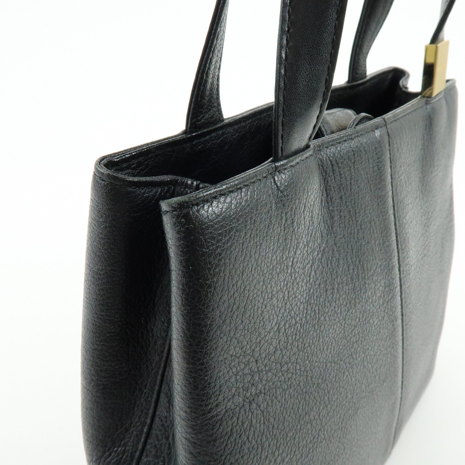 BURBERRY Logo Leather Mini Hand Bag Tote Bag Black