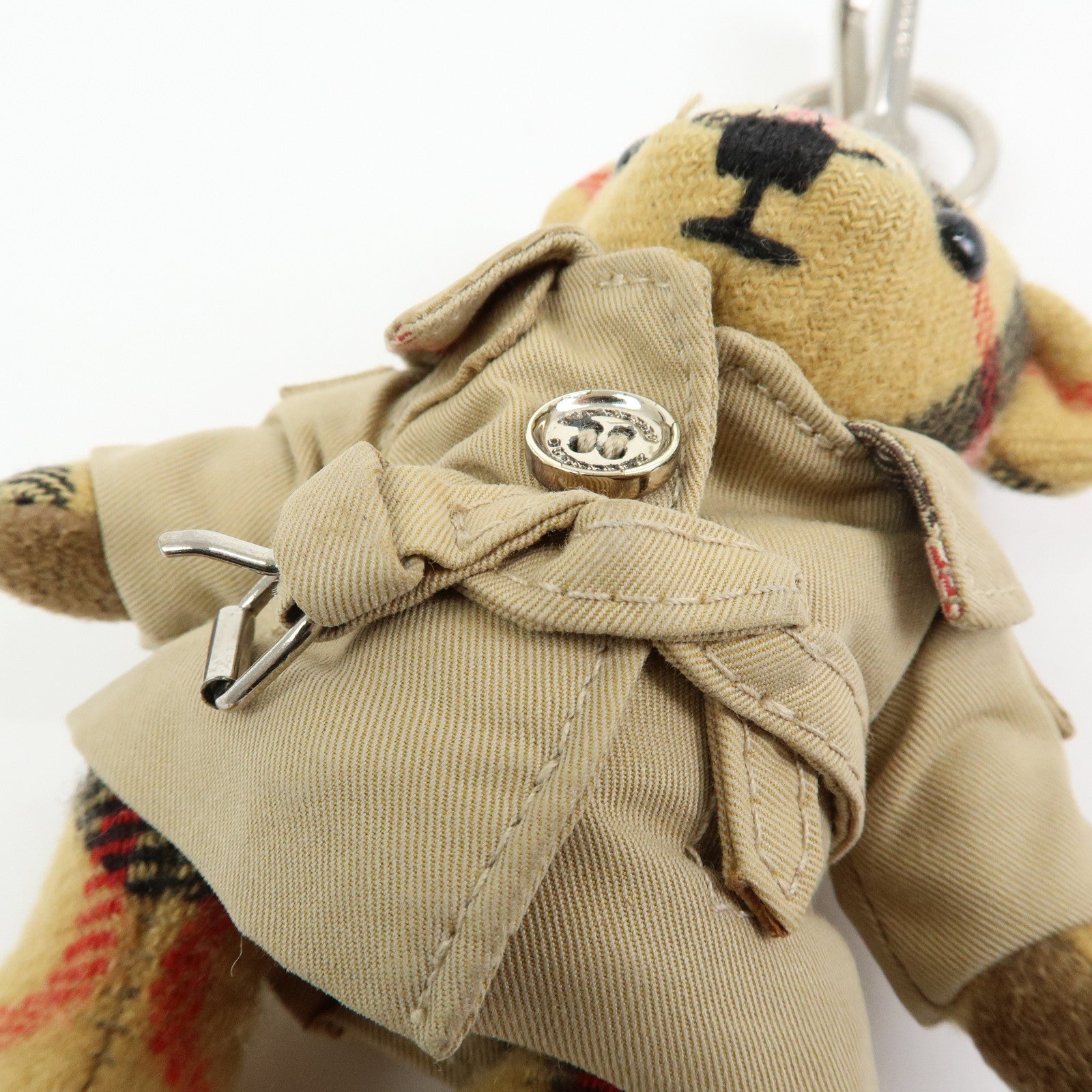 BURBERRY Nova Paid Canvas Bag Charm Key Holder Thomas Bear Beige