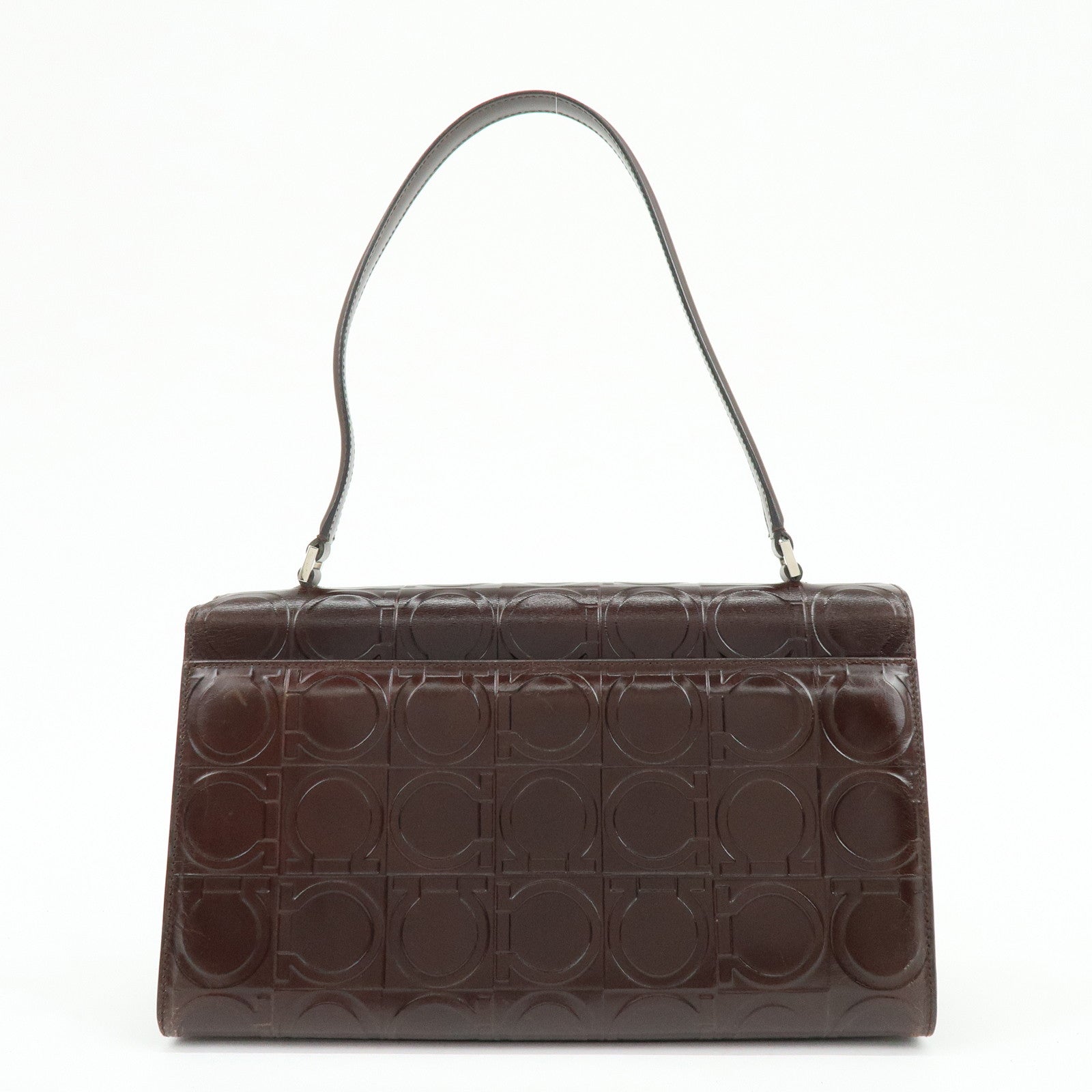 Ferragamo Gancini Leather Shoulder Bag Hand Bag Dark Brown
